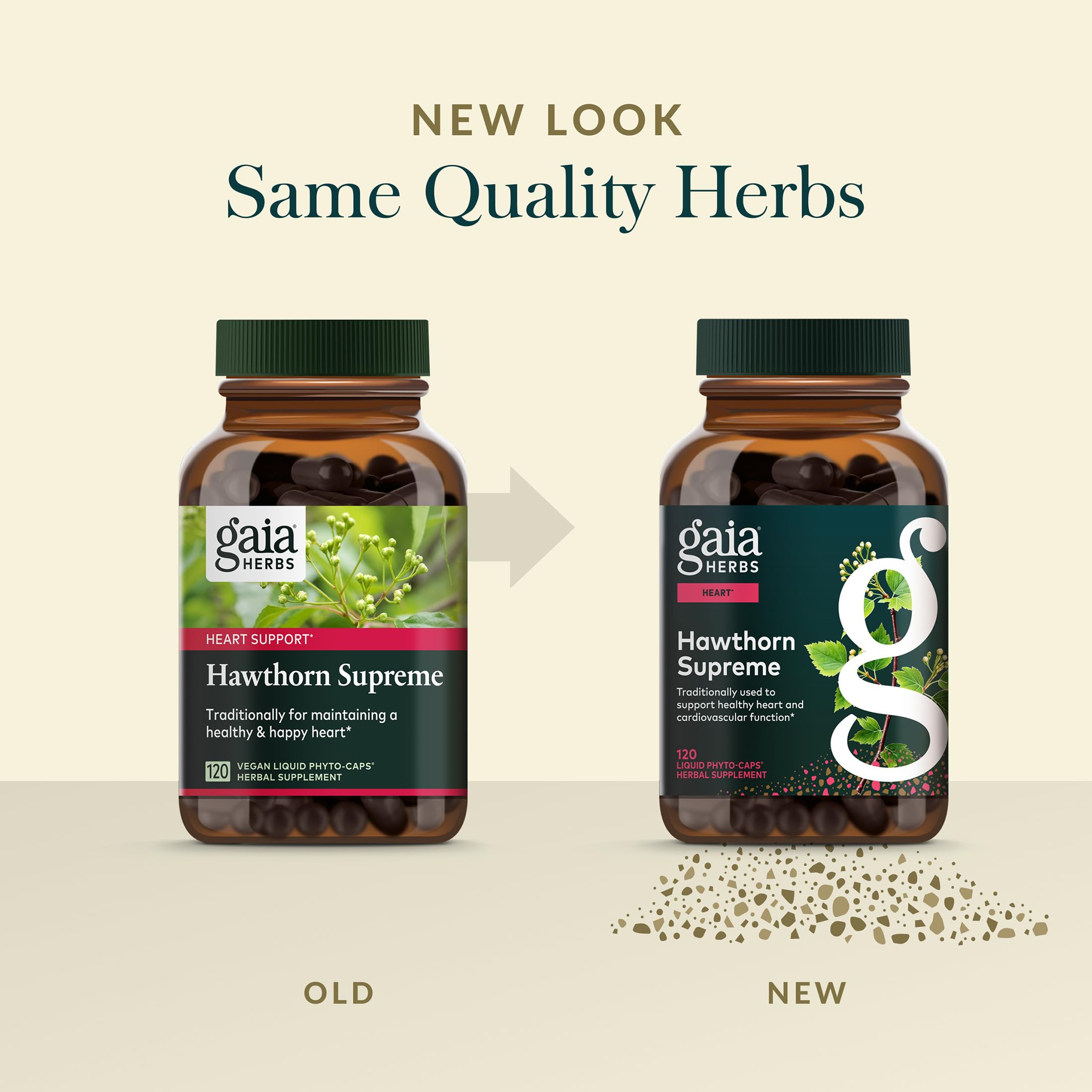 Gaia Herbs Hawthorn Capsules back view with nutritional information