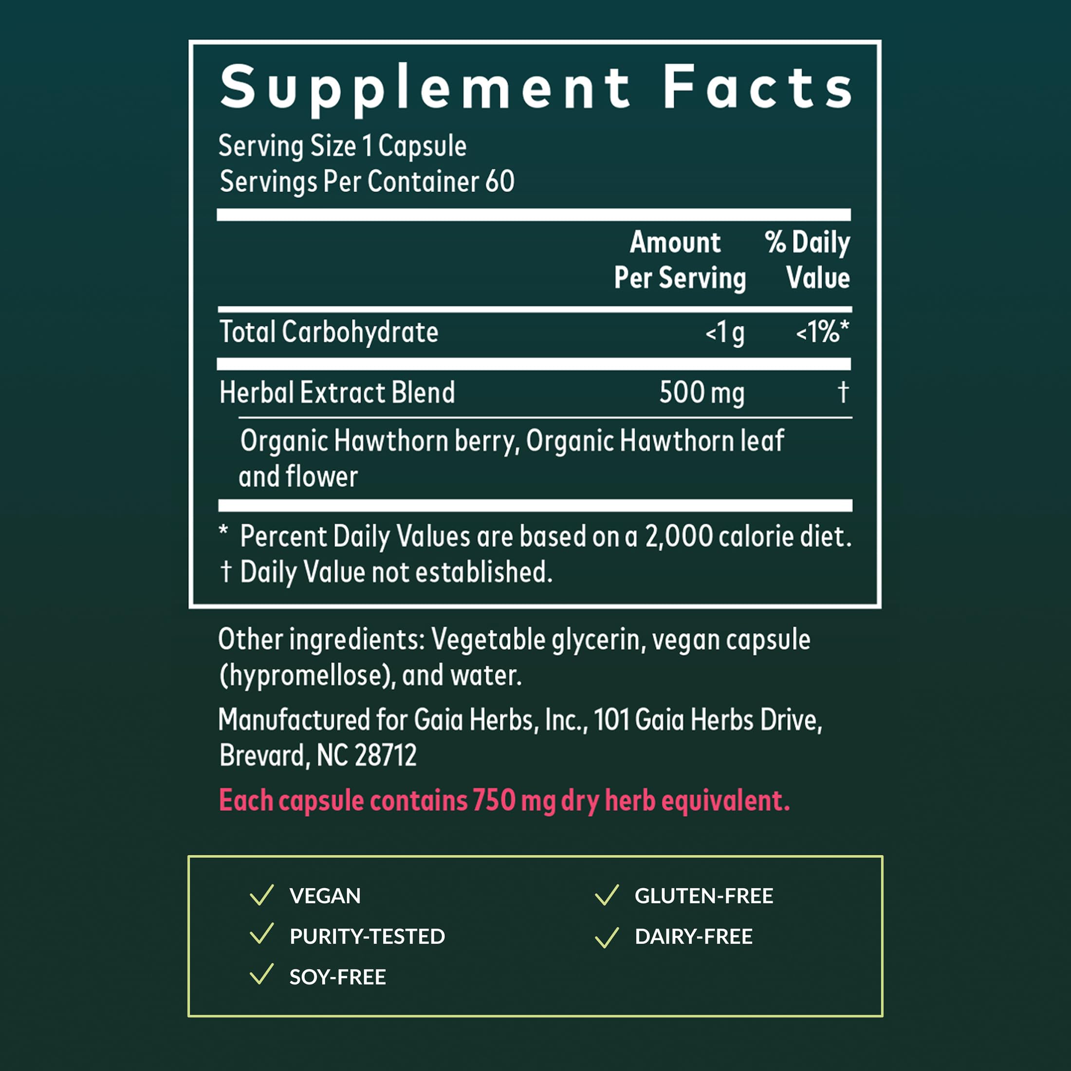 Gaia Herbs Hawthorn Capsules open bottle with capsules visible