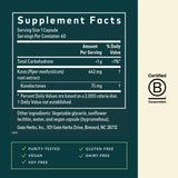 Gaia Herbs Kava Kava Supplement back view with ingredient list