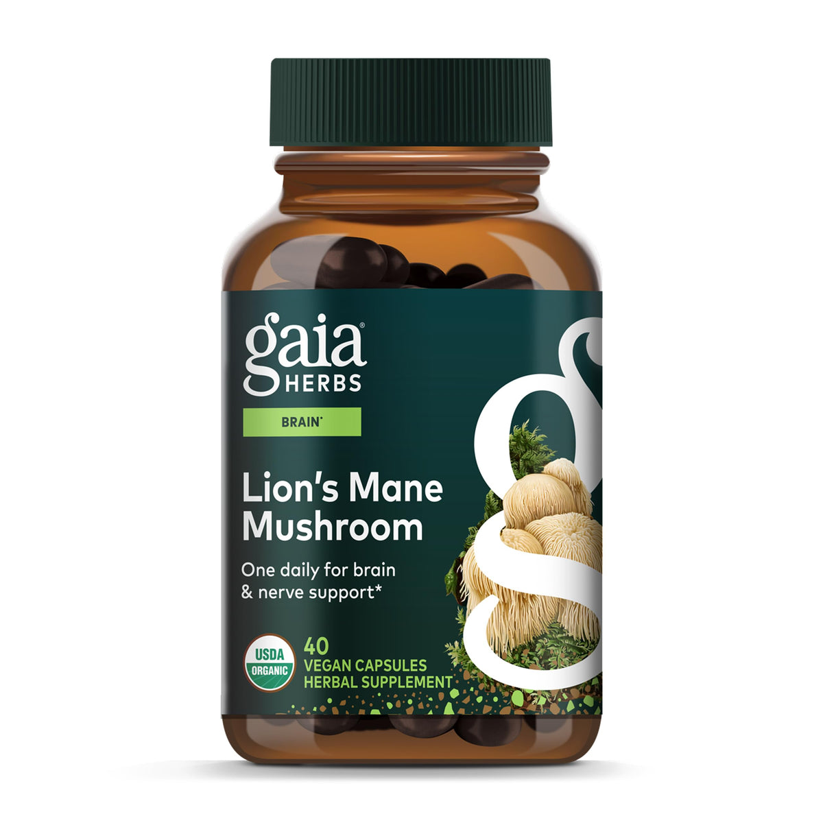 Gaia Herbs Lion's Mane Mushroom Supplement 450mg bottle front view