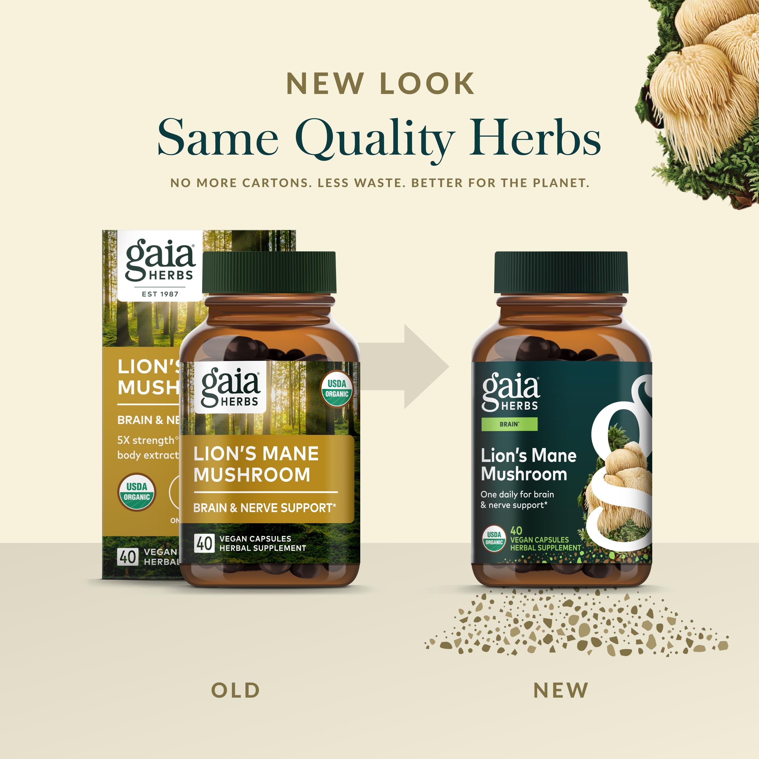 Gaia Herbs Lion's Mane Mushroom Supplement 450mg bottle with packaging