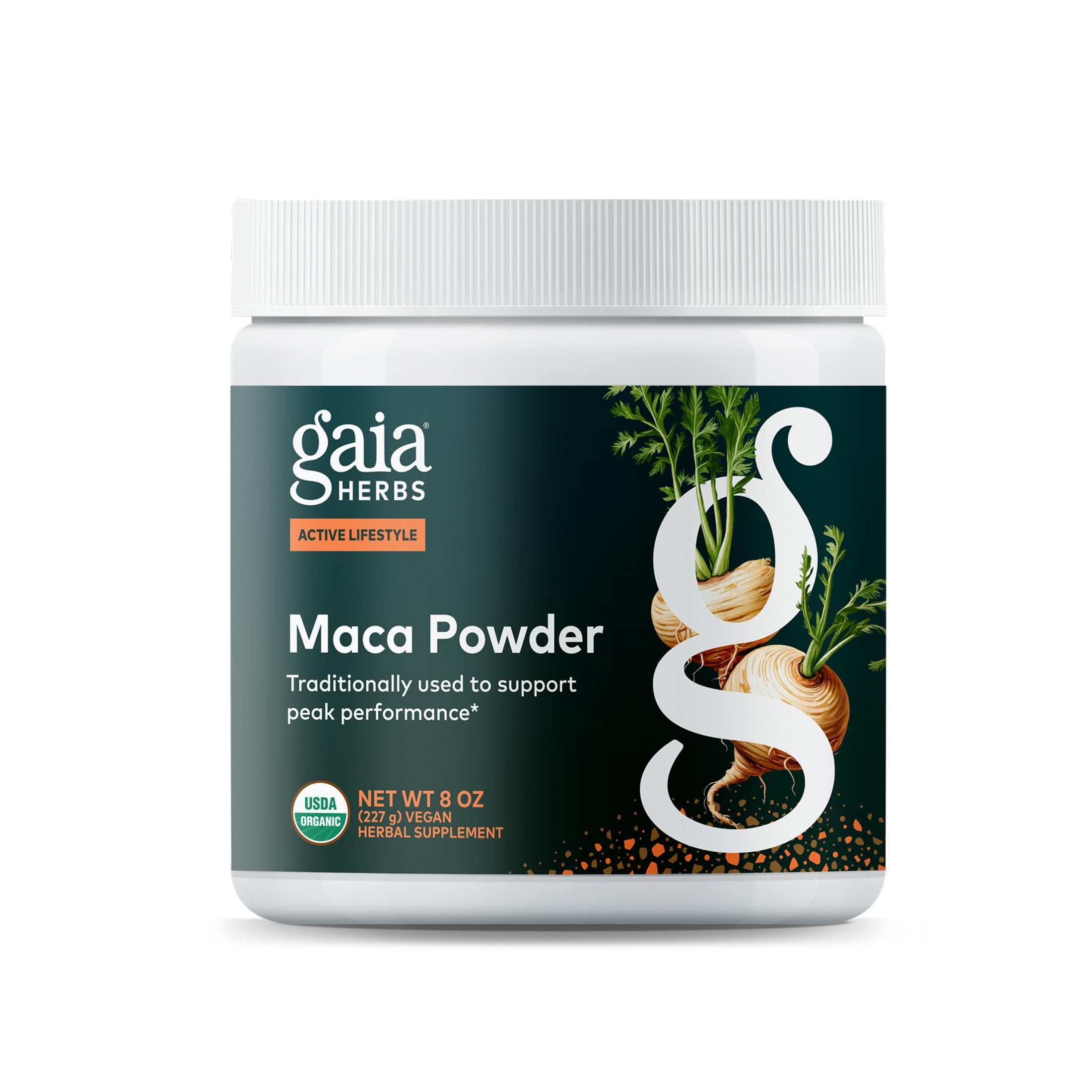 Gaia Herbs Maca Powder 227g front view with packaging