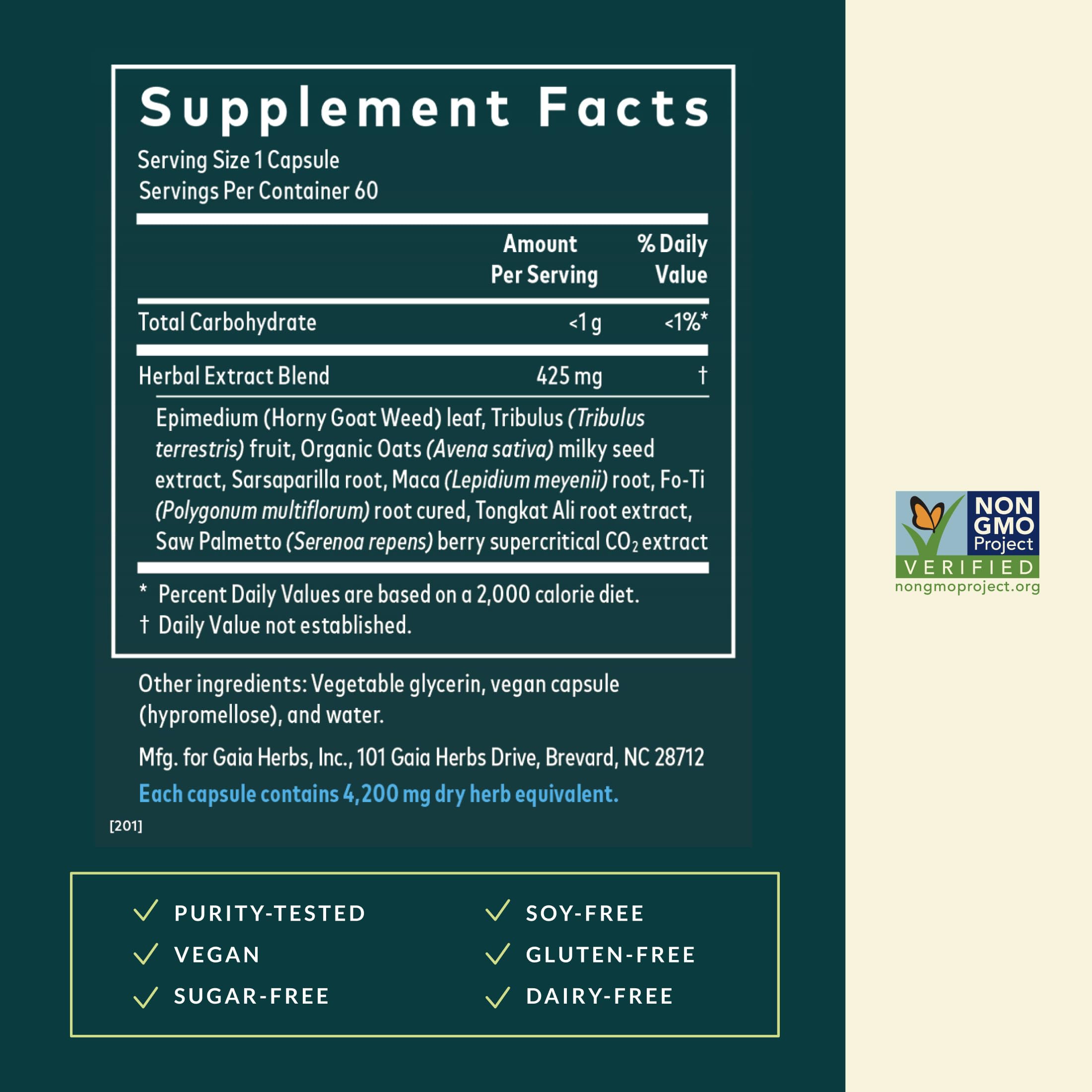 Gaia Herbs Male Libido Supplement ingredients list