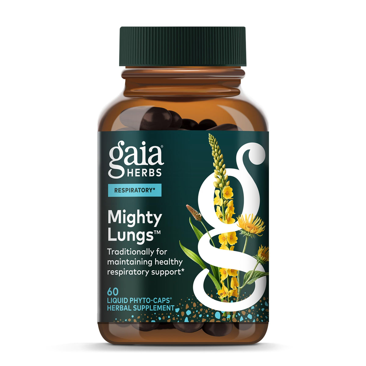Gaia Herbs Mighty Lungs Mullein Supplement front view