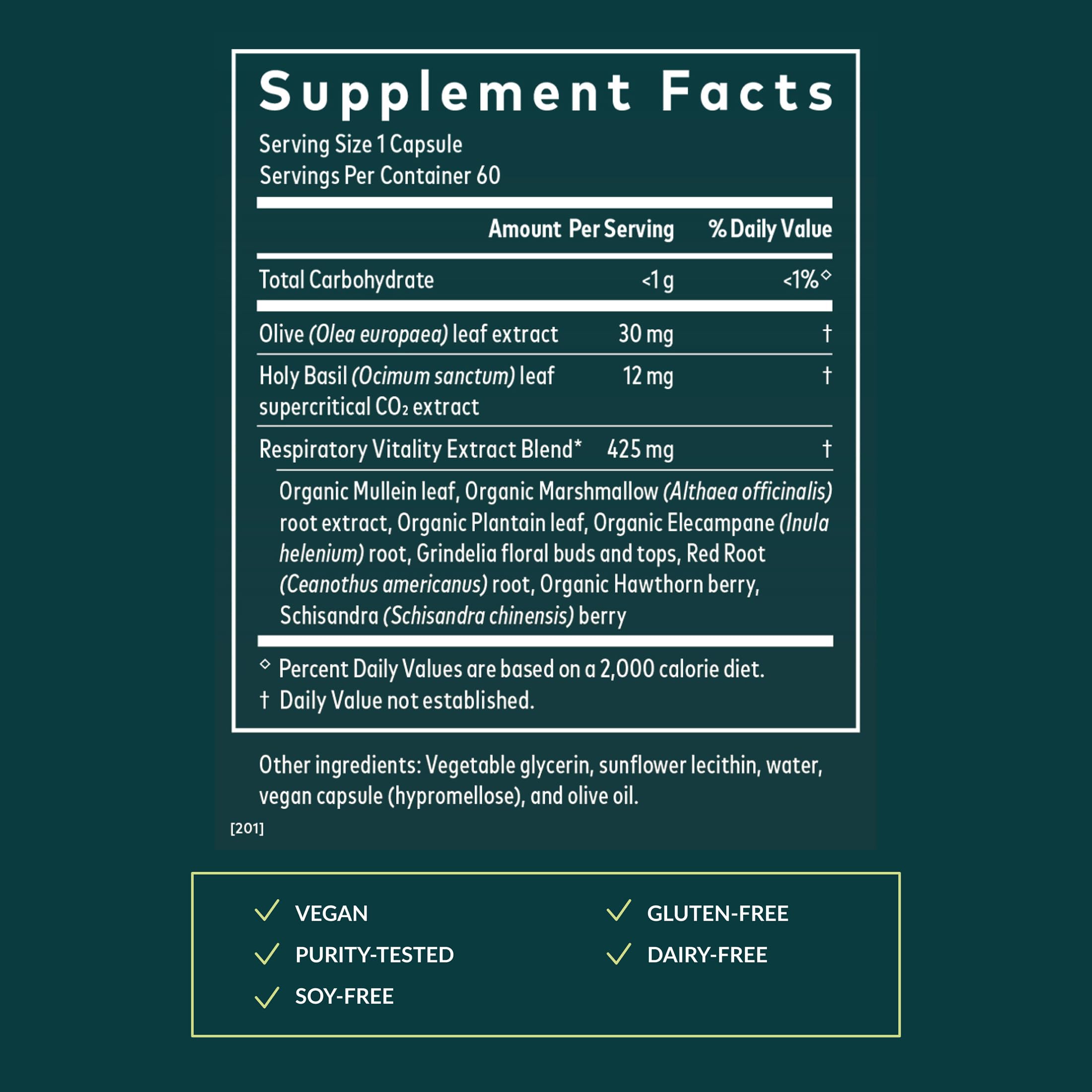 Gaia Herbs Mighty Lungs Mullein Supplement ingredients close-up