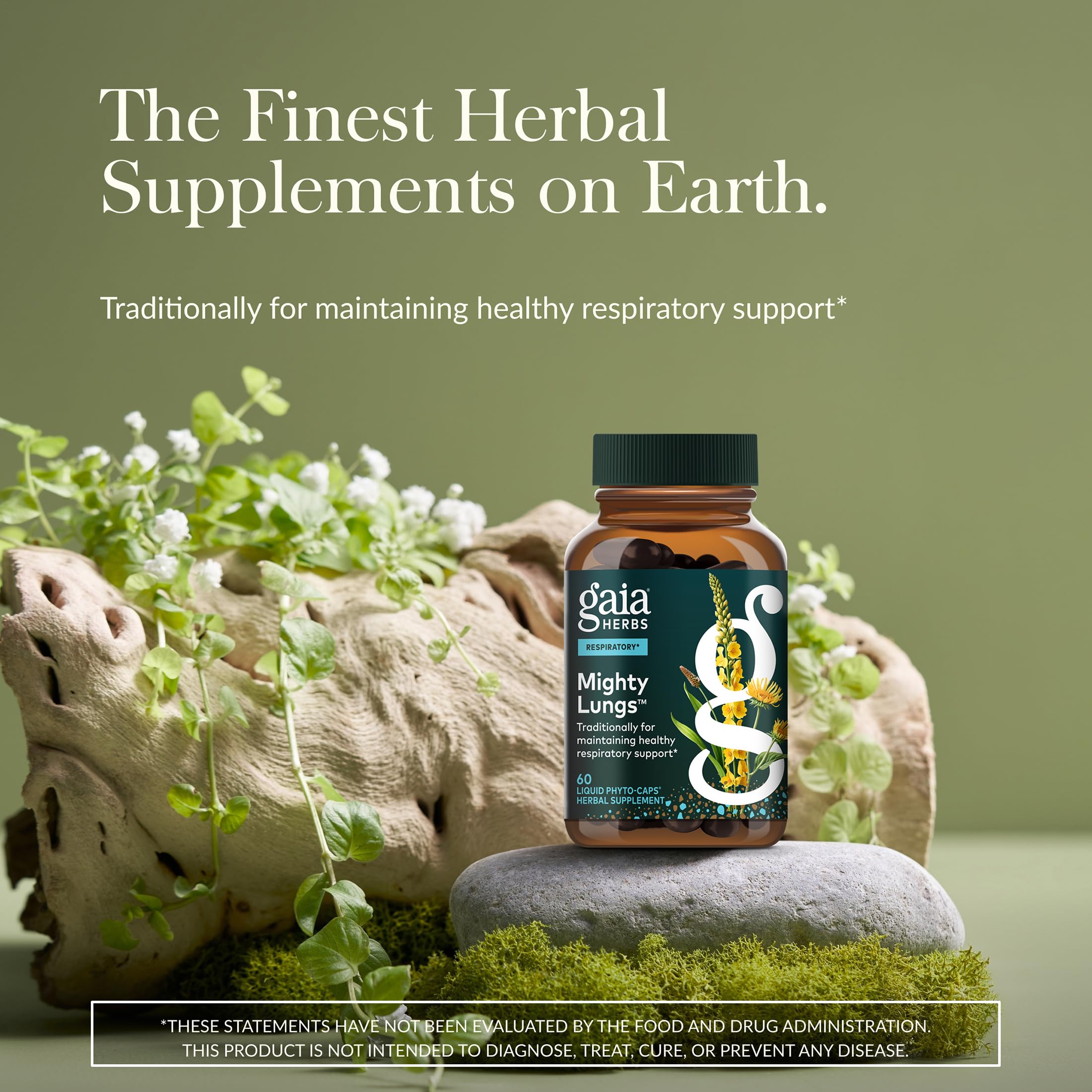 Gaia Herbs Mighty Lungs Mullein Supplement side view with label