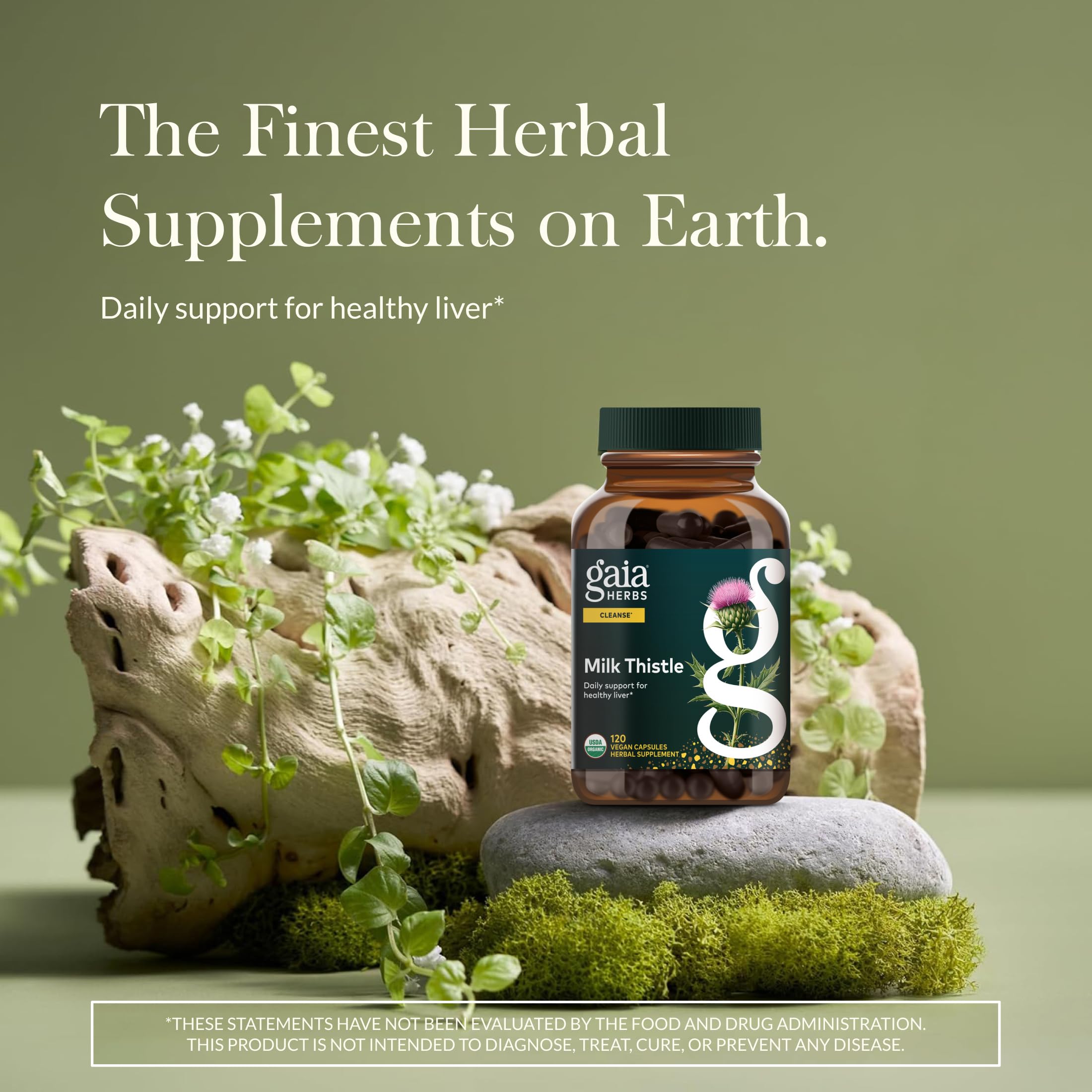 Gaia Herbs Milk Thistle capsules in a bottle