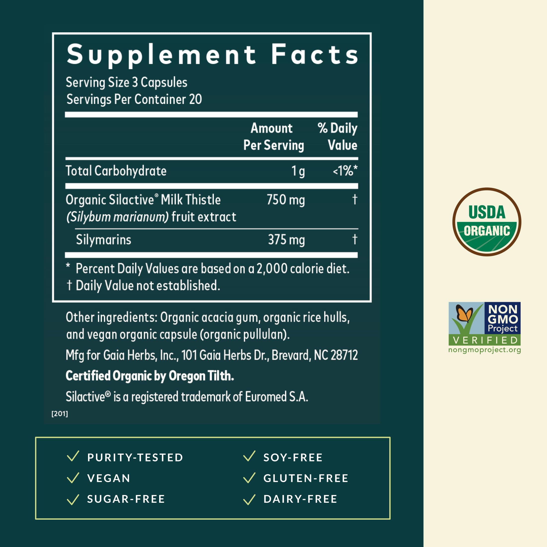 Gaia Herbs Milk Thistle supplement bottle side view