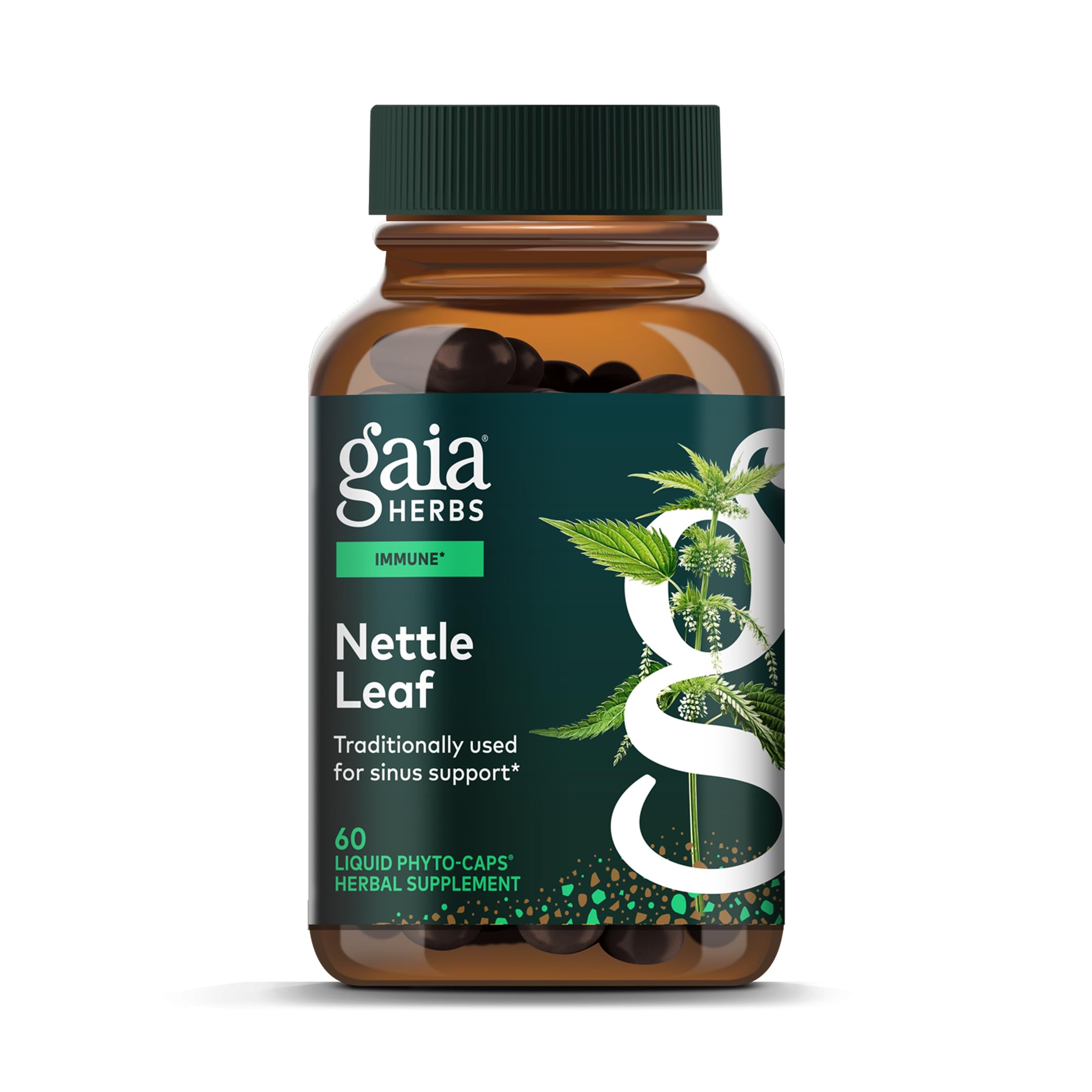 Gaia Herbs Nettle Leaf Capsules front view with packaging