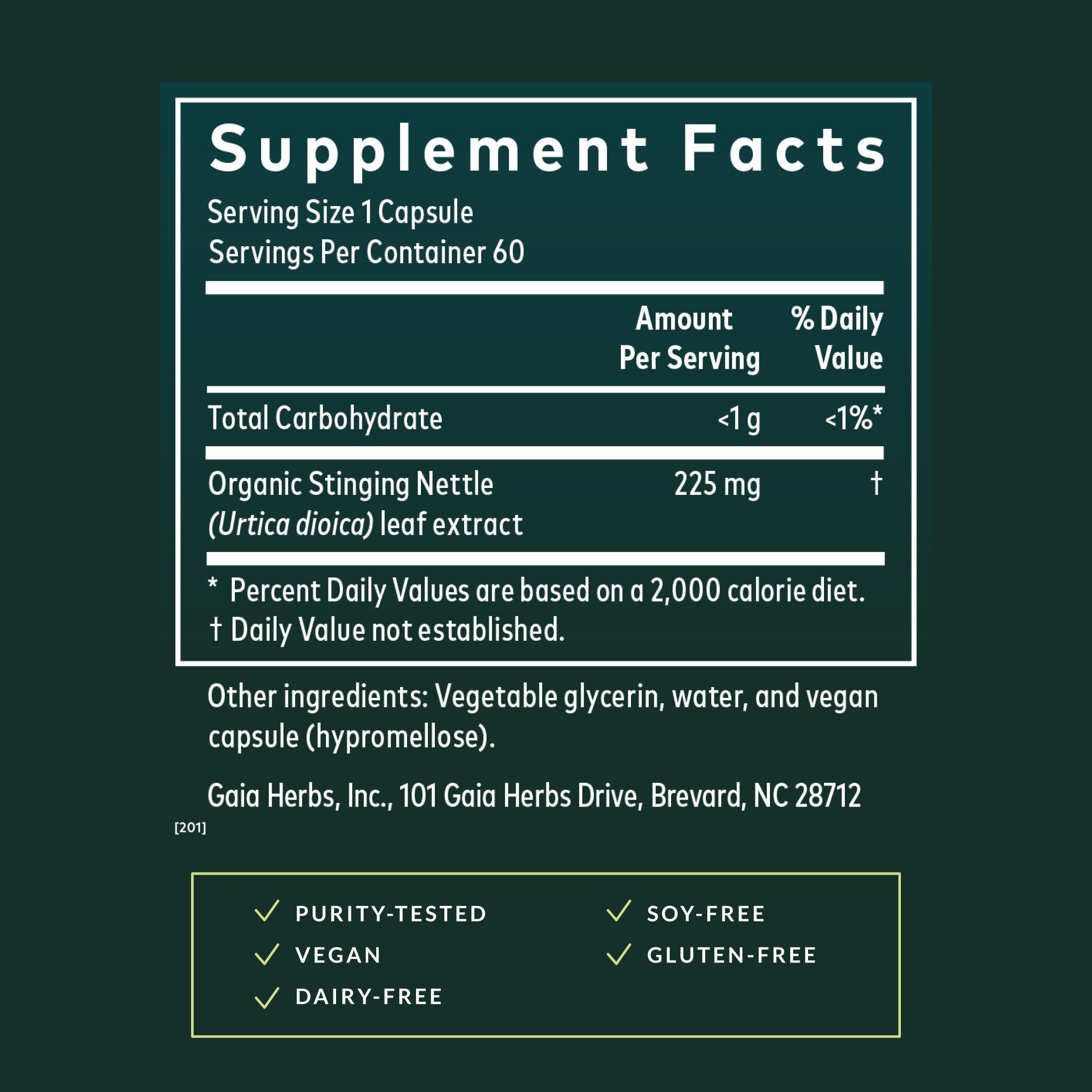 Gaia Herbs Nettle Leaf Capsules open bottle with capsules