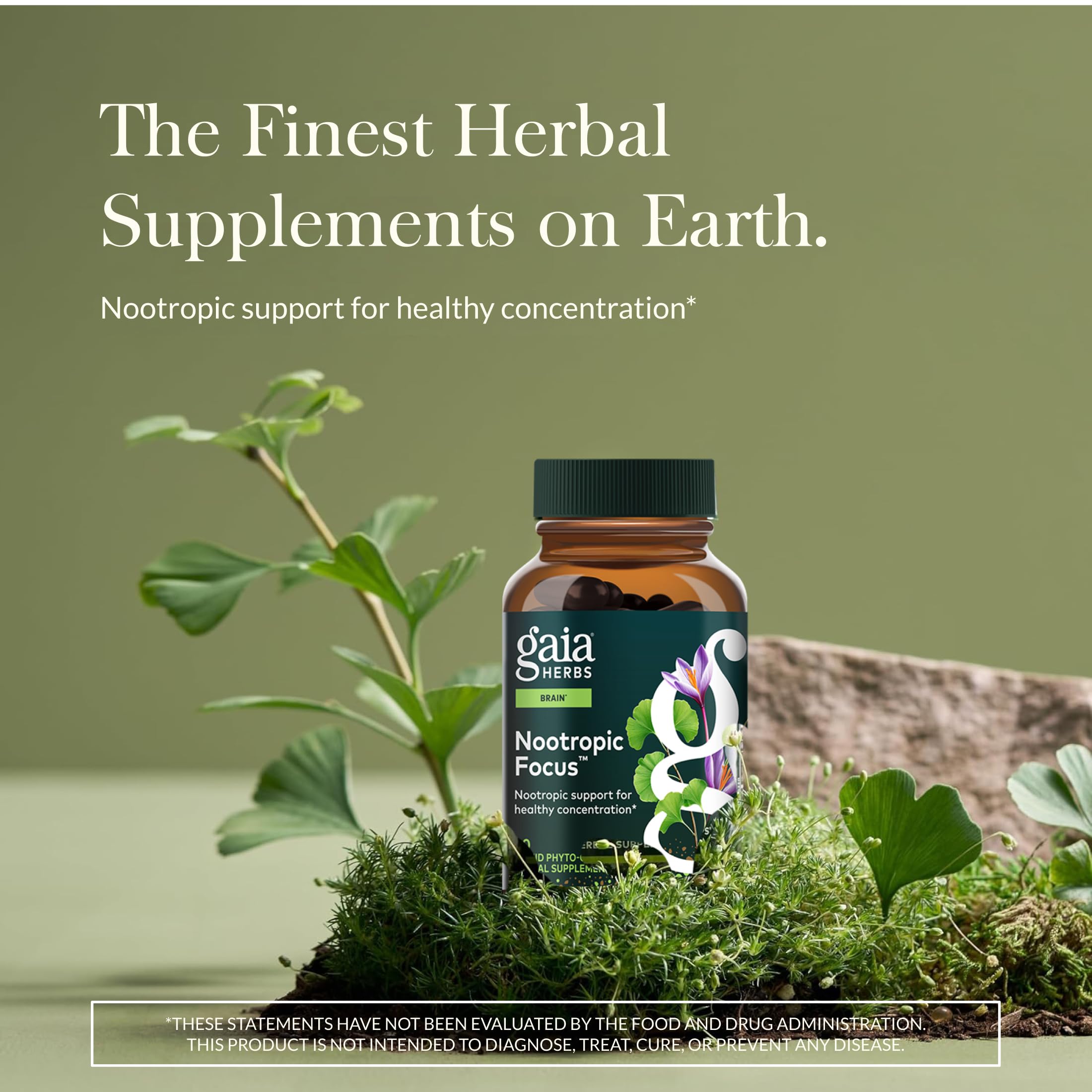 Gaia Herbs Nootropic Focus supplement bottle with label