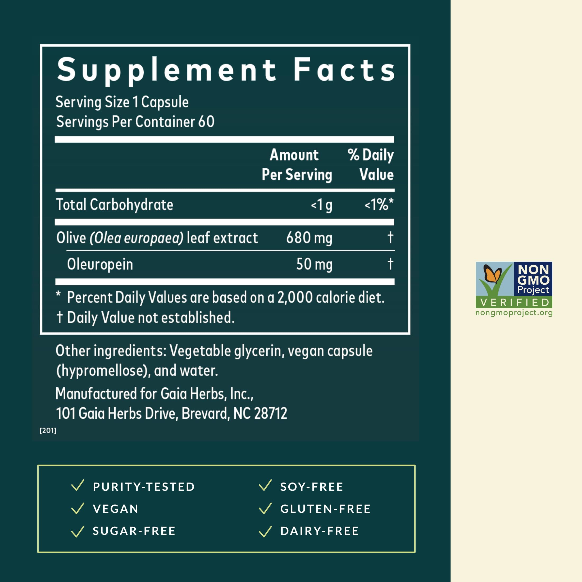 Gaia Herbs Olive Leaf Extract capsules close-up