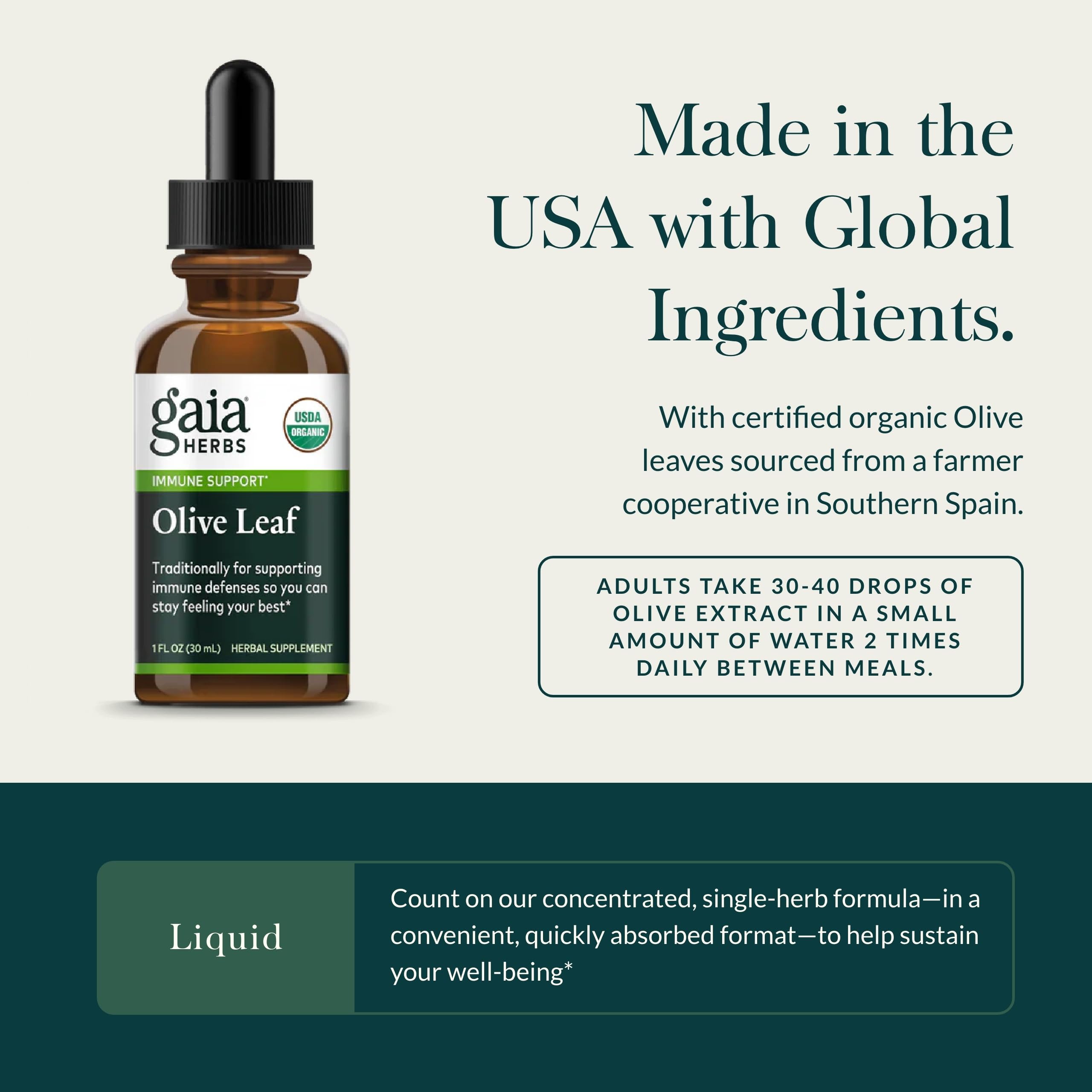 Gaia Herbs Olive Leaf Liquid Extract 82g packaging