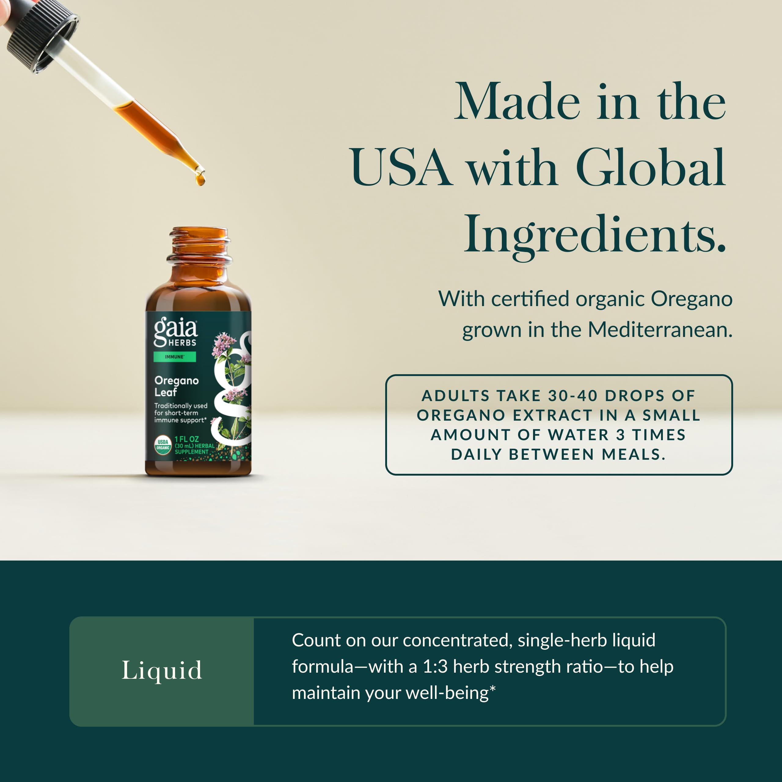 Gaia Herbs Oregano Leaf Liquid Supplement dropper detail