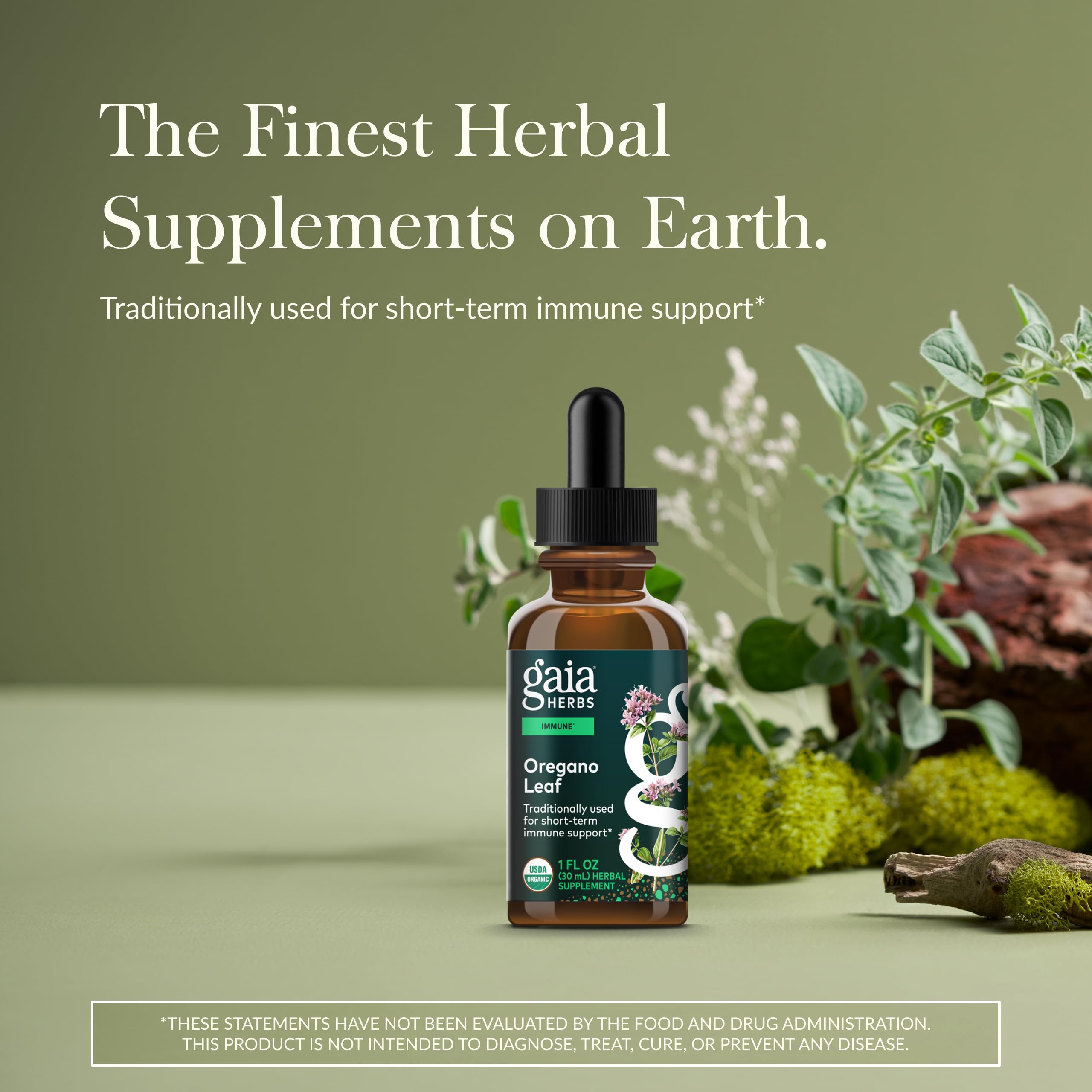 Gaia Herbs Oregano Leaf Liquid Supplement label close-up