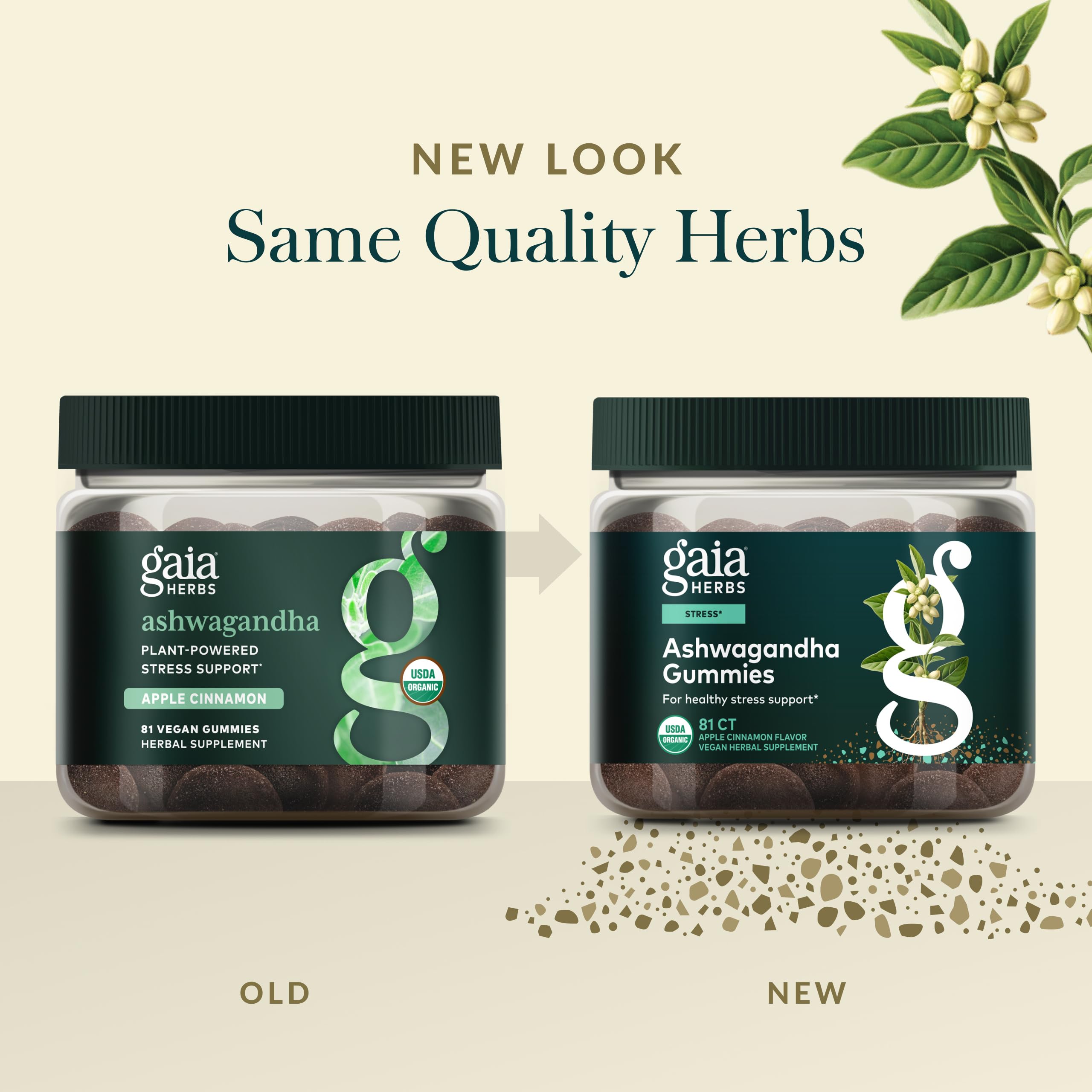 Gaia Herbs Organic Ashwagandha Gummies with a measuring spoon