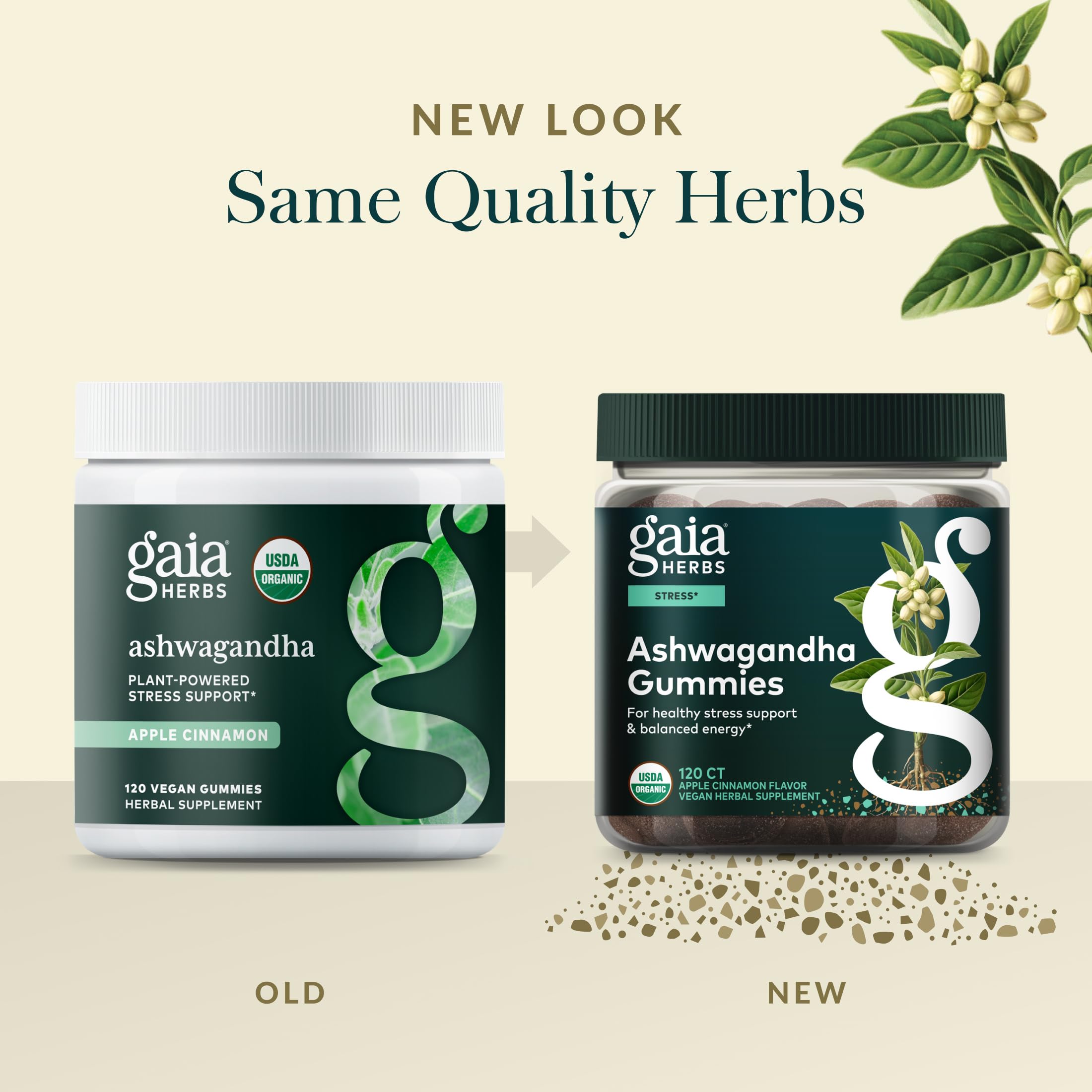 Gaia Herbs Organic Ashwagandha Gummies with fresh fruits