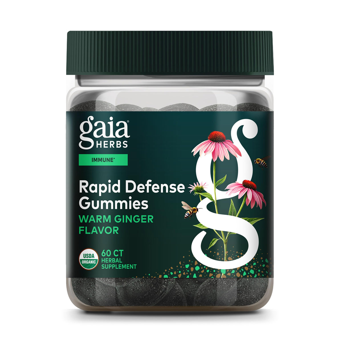 Gaia Herbs Organic Ginger Gummies front view with packaging