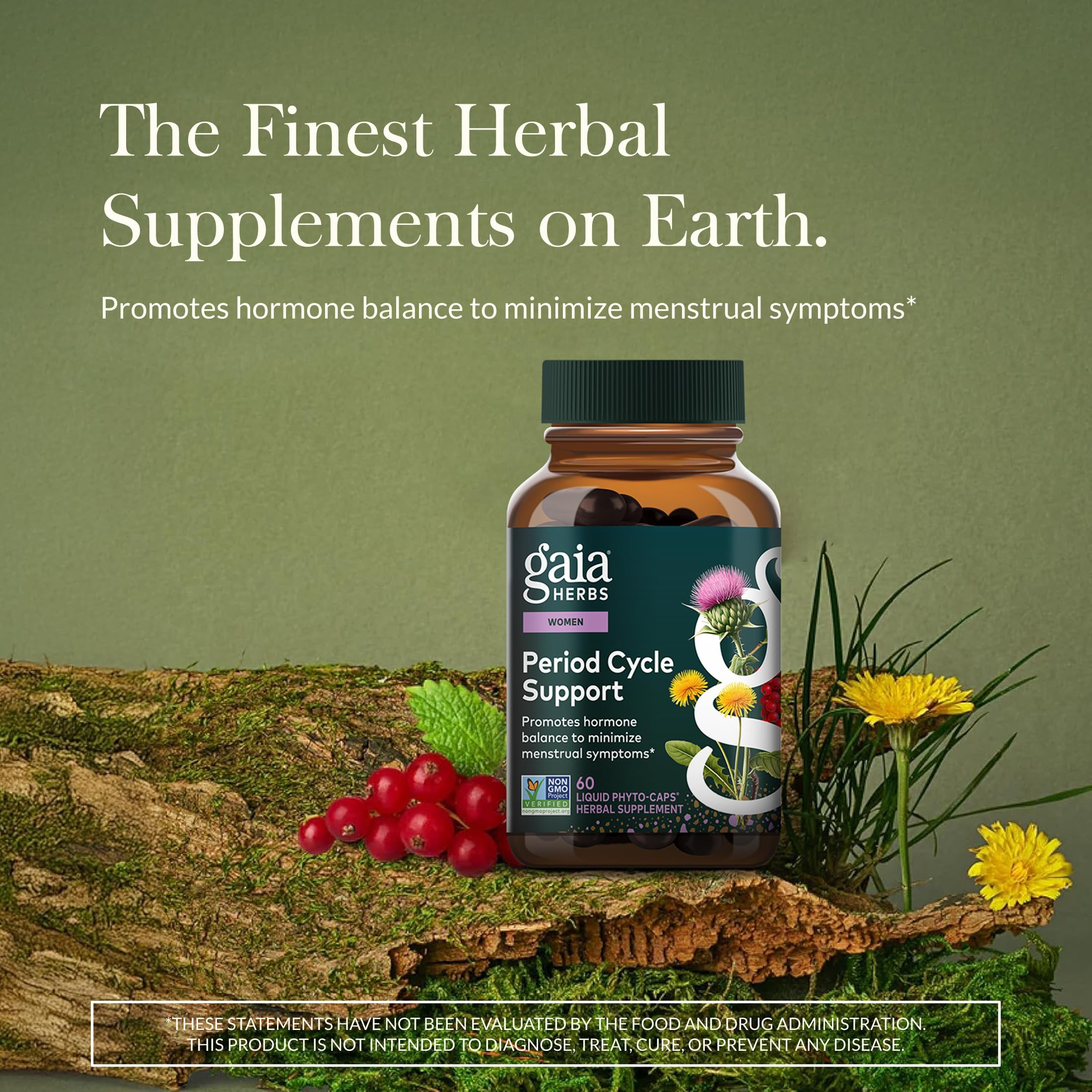 Gaia Herbs Period Cycle Support back view showing ingredients