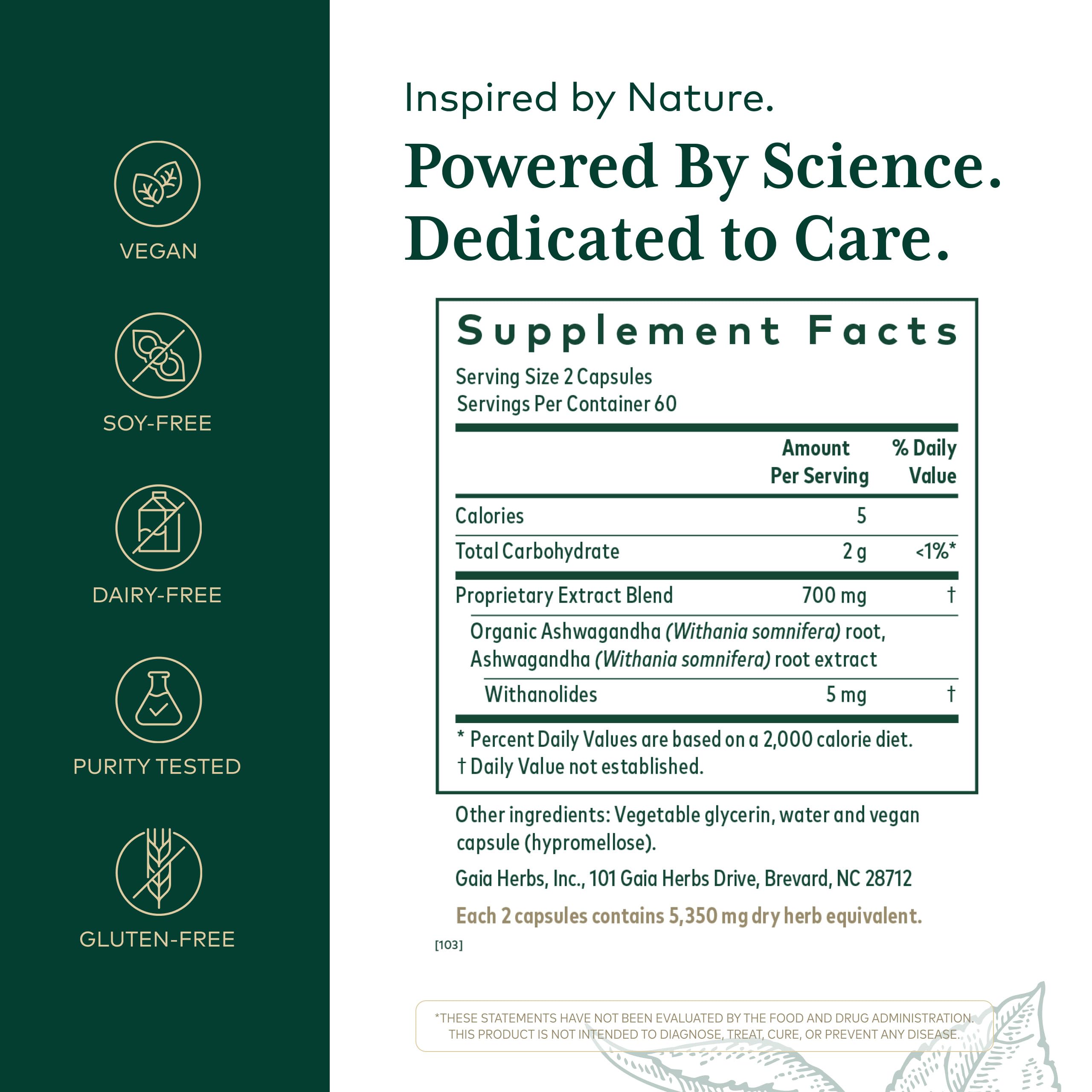 Gaia Herbs PRO Ashwagandha Supplement side view showing capsule