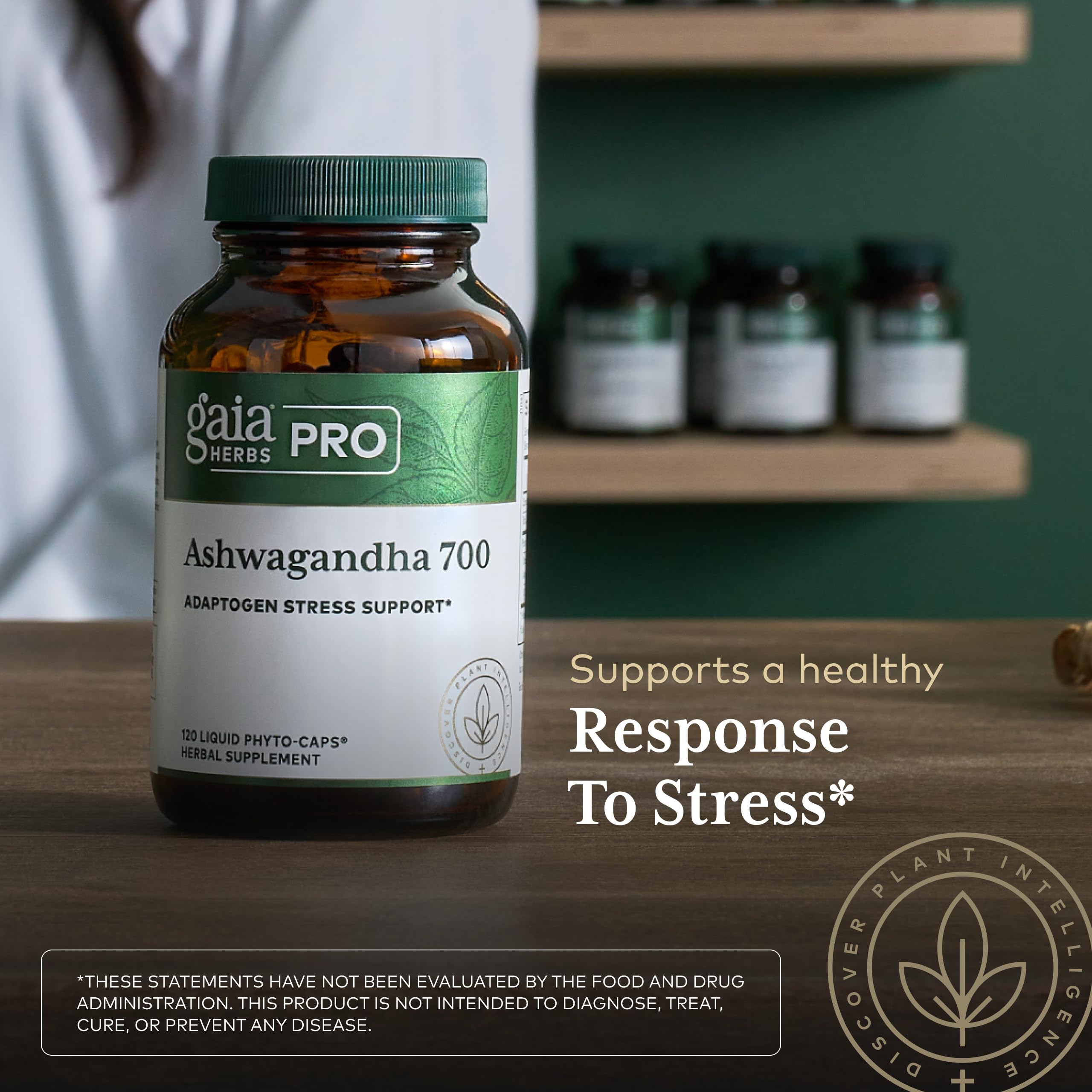 Gaia Herbs PRO Ashwagandha Supplement with a measuring spoon