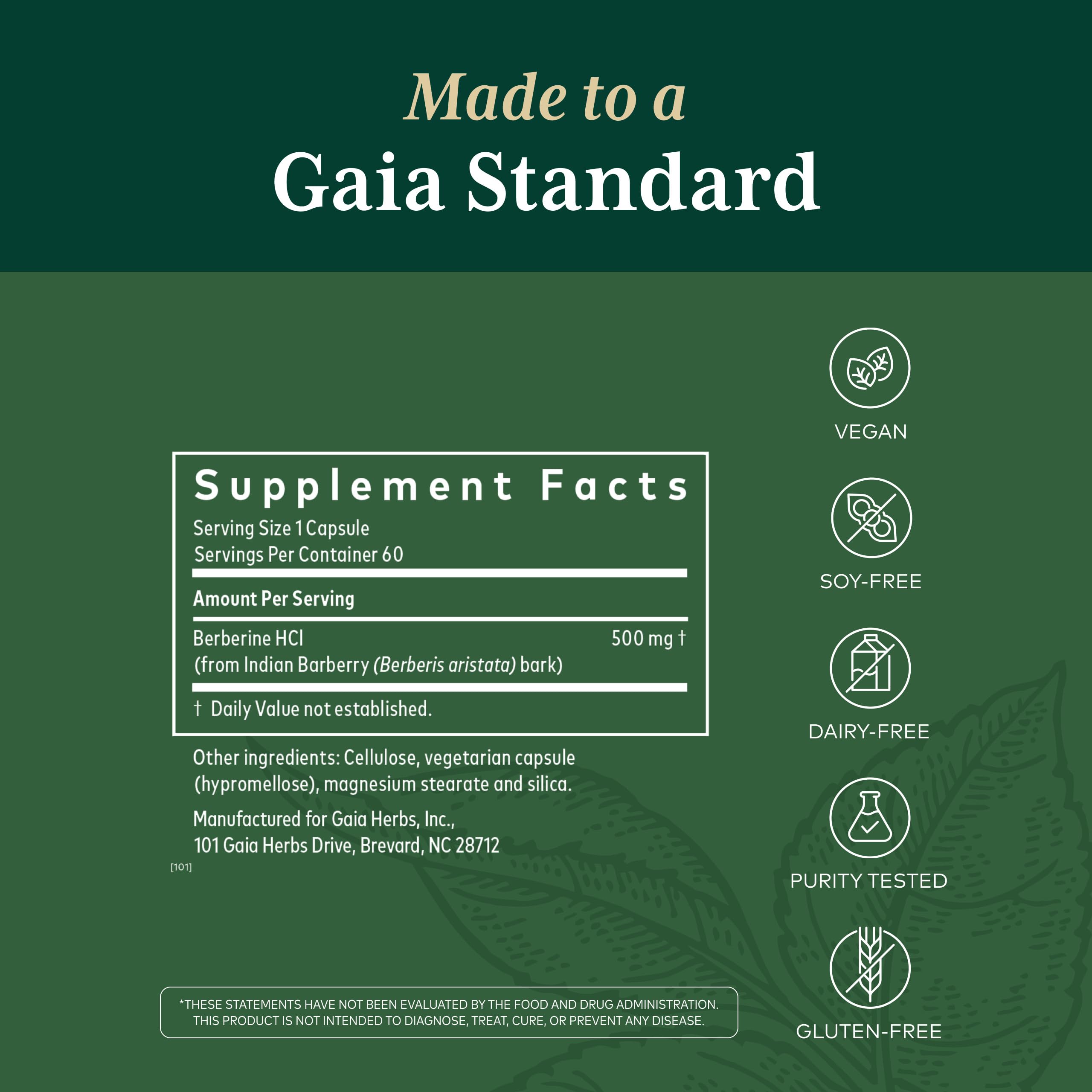 Gaia Herbs PRO Berberine Supplement 500mg side view