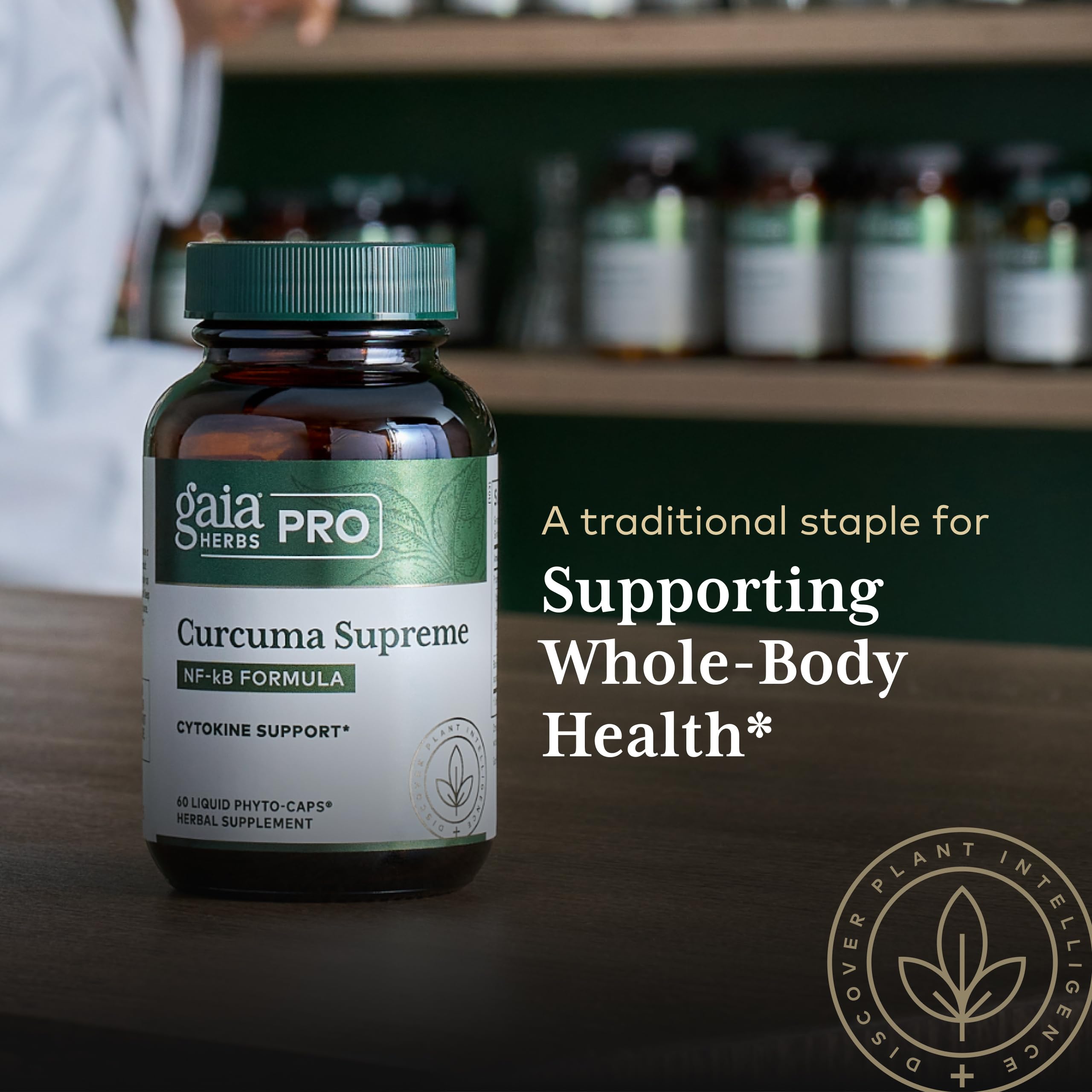 Gaia Herbs PRO Curcuma Turmeric Supplement bottle back view