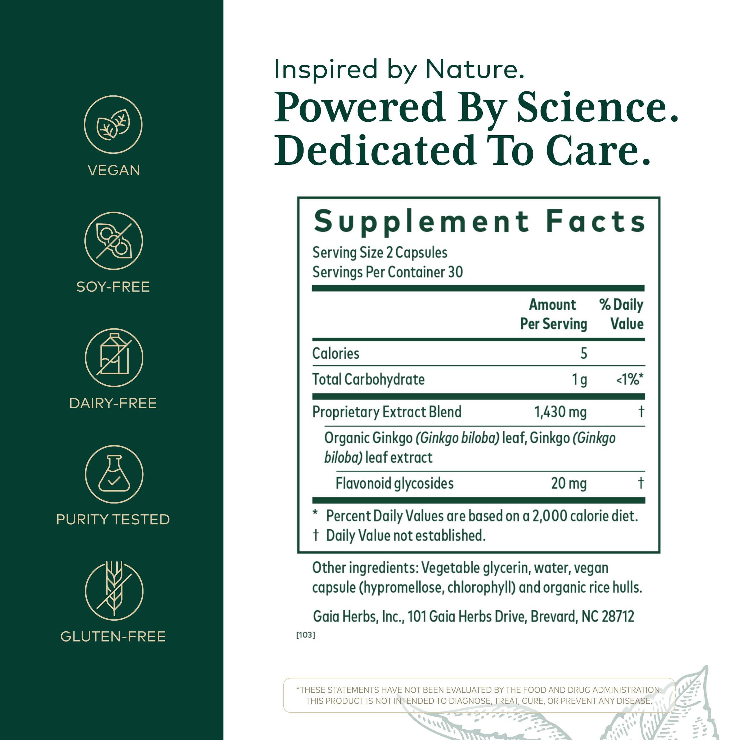 Gaia Herbs PRO Ginkgo Biloba 1430mg supplement bottle side view