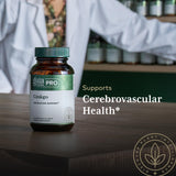 Gaia Herbs PRO Ginkgo Biloba supplement bottle with ginkgo leaves