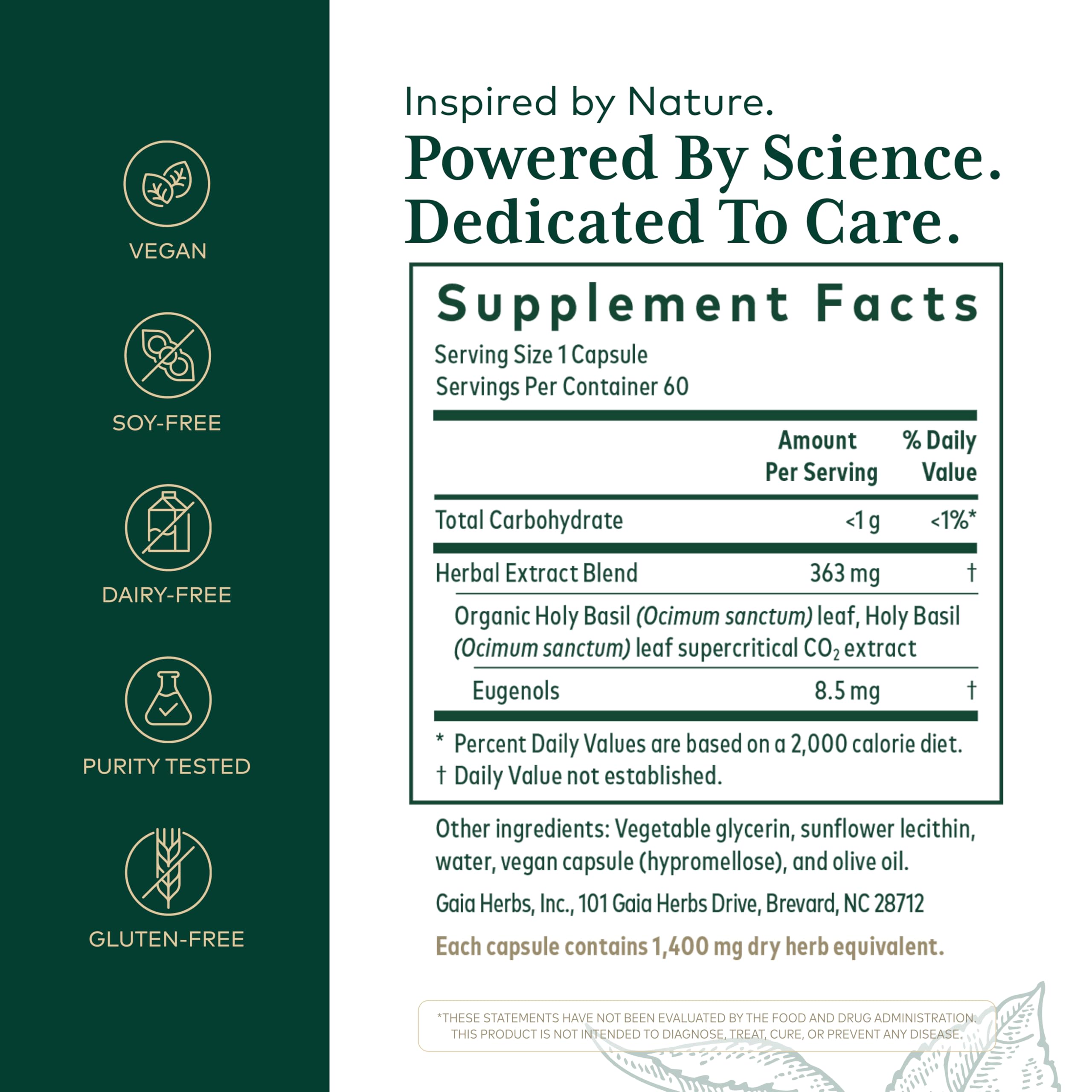 Gaia Herbs PRO Holy Basil Supplement 170g packaging side view