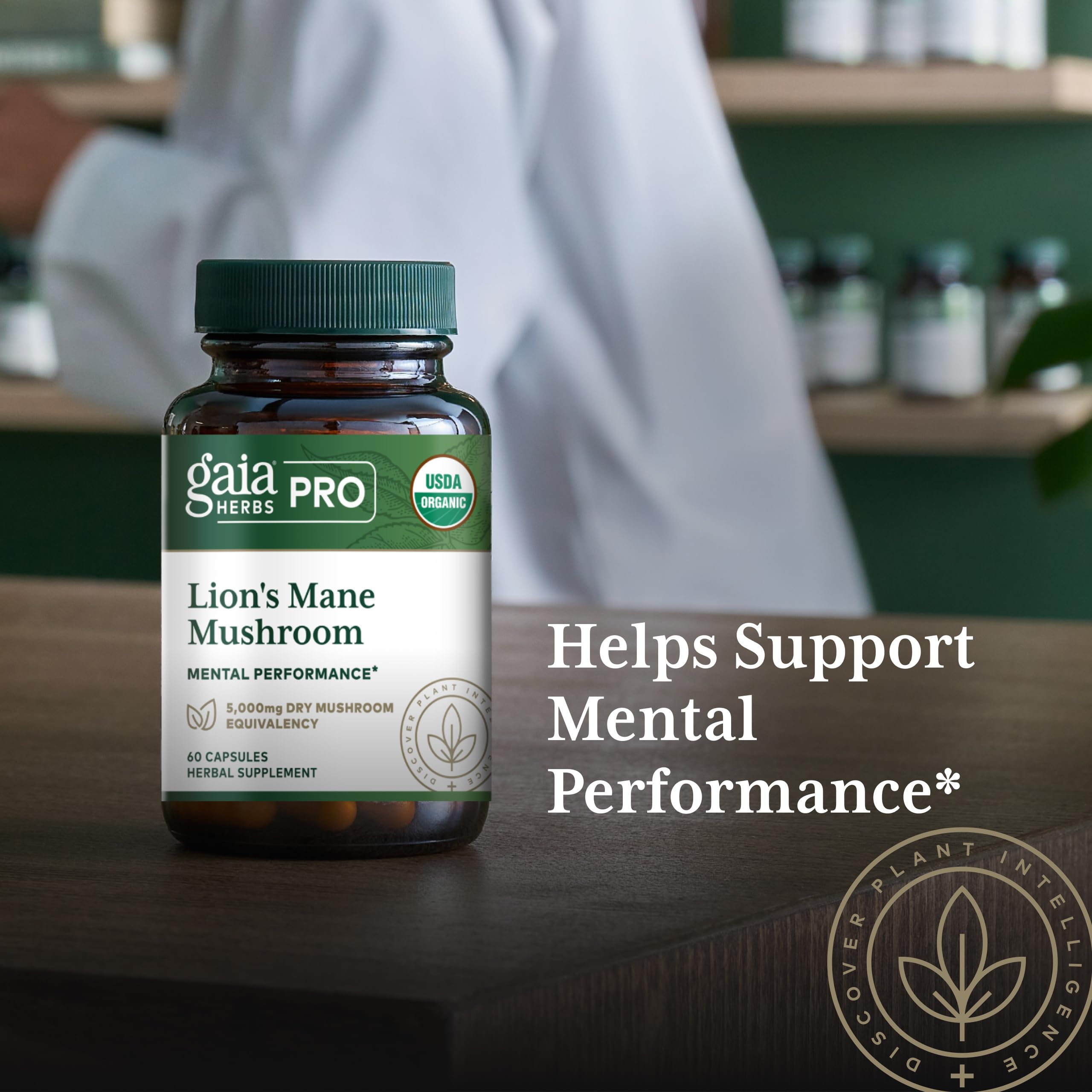 Gaia Herbs PRO Lion’s Mane Mushroom Supplement bottle back view
