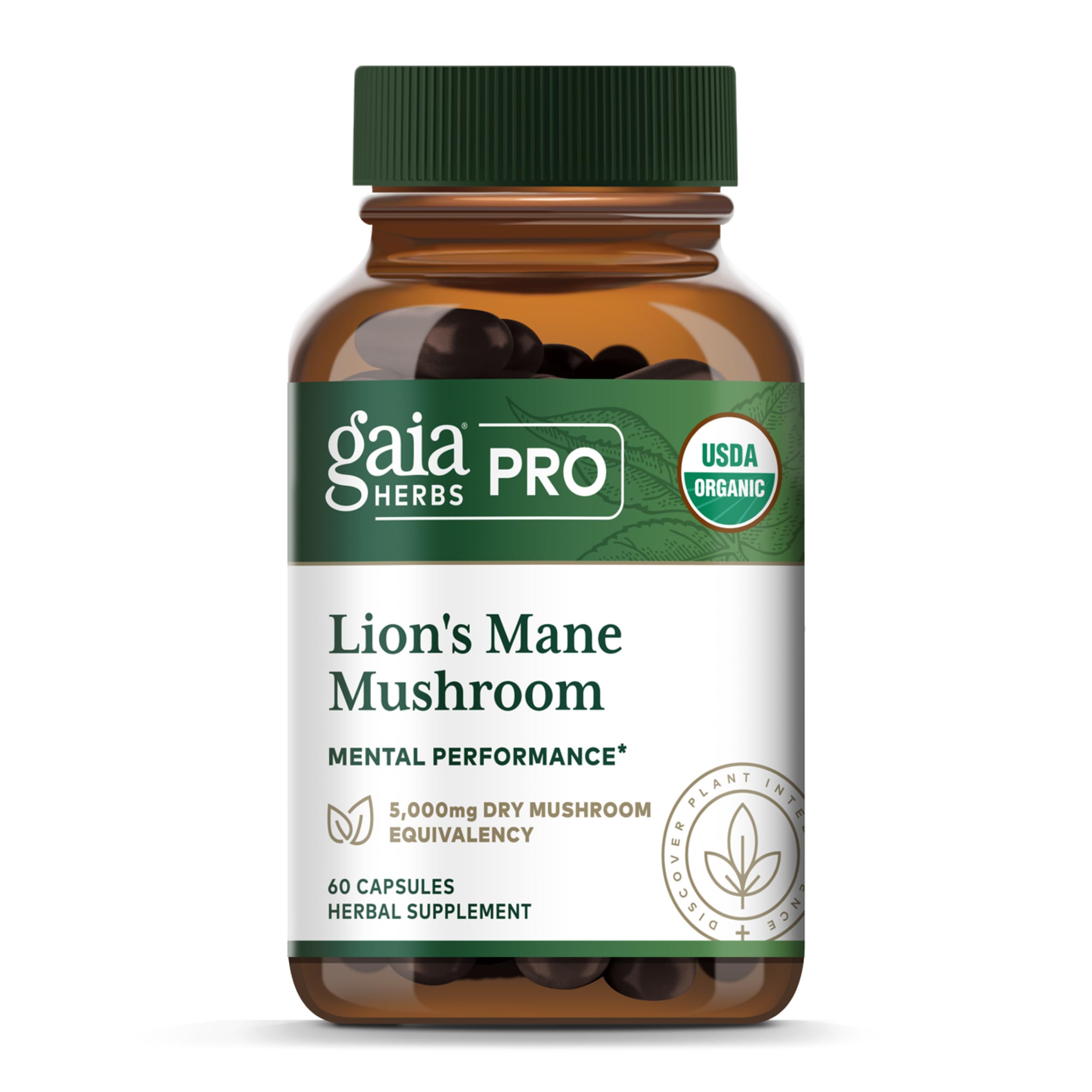Gaia Herbs PRO Lion’s Mane Mushroom Supplement bottle front view