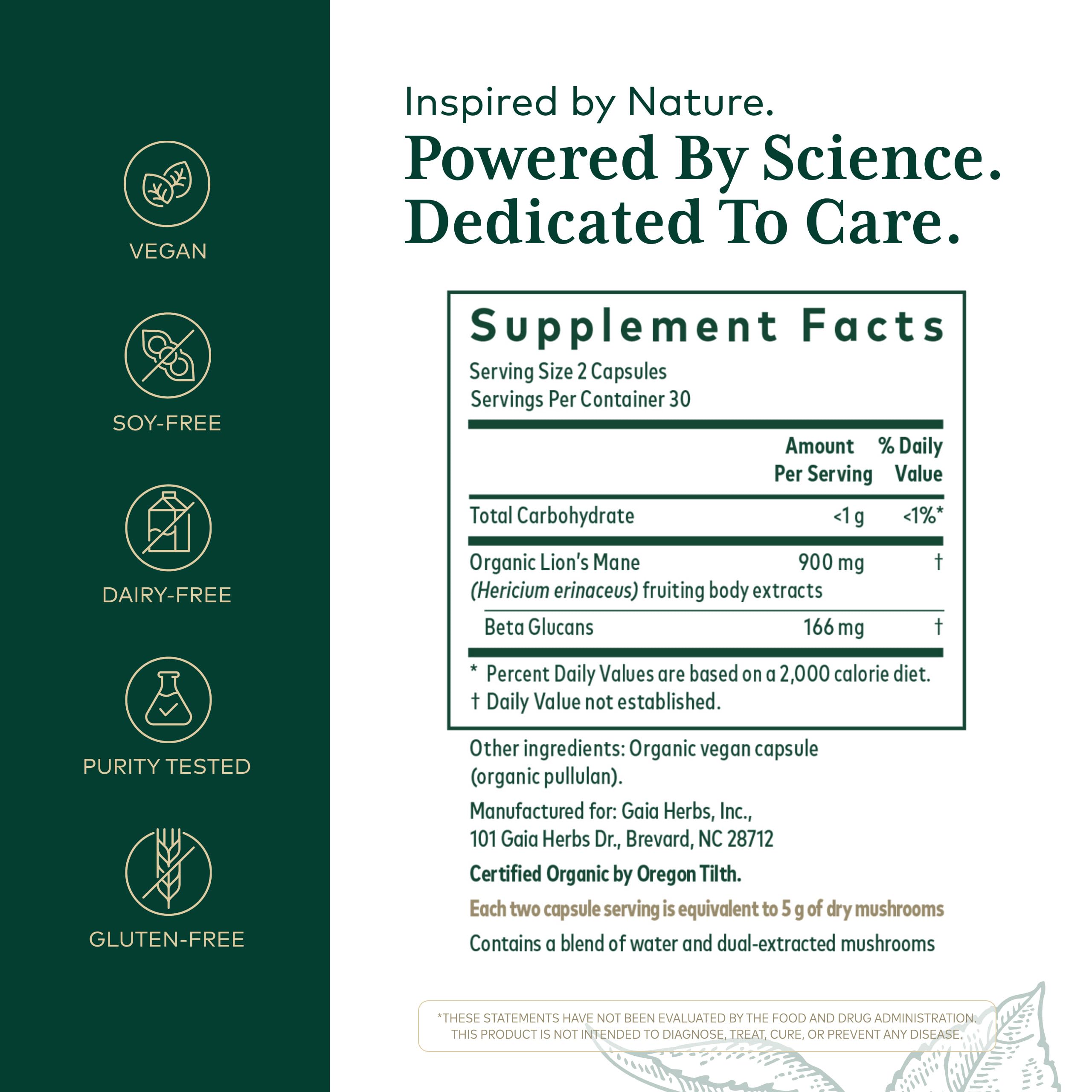 Gaia Herbs PRO Lion’s Mane Mushroom Supplement capsules close-up
