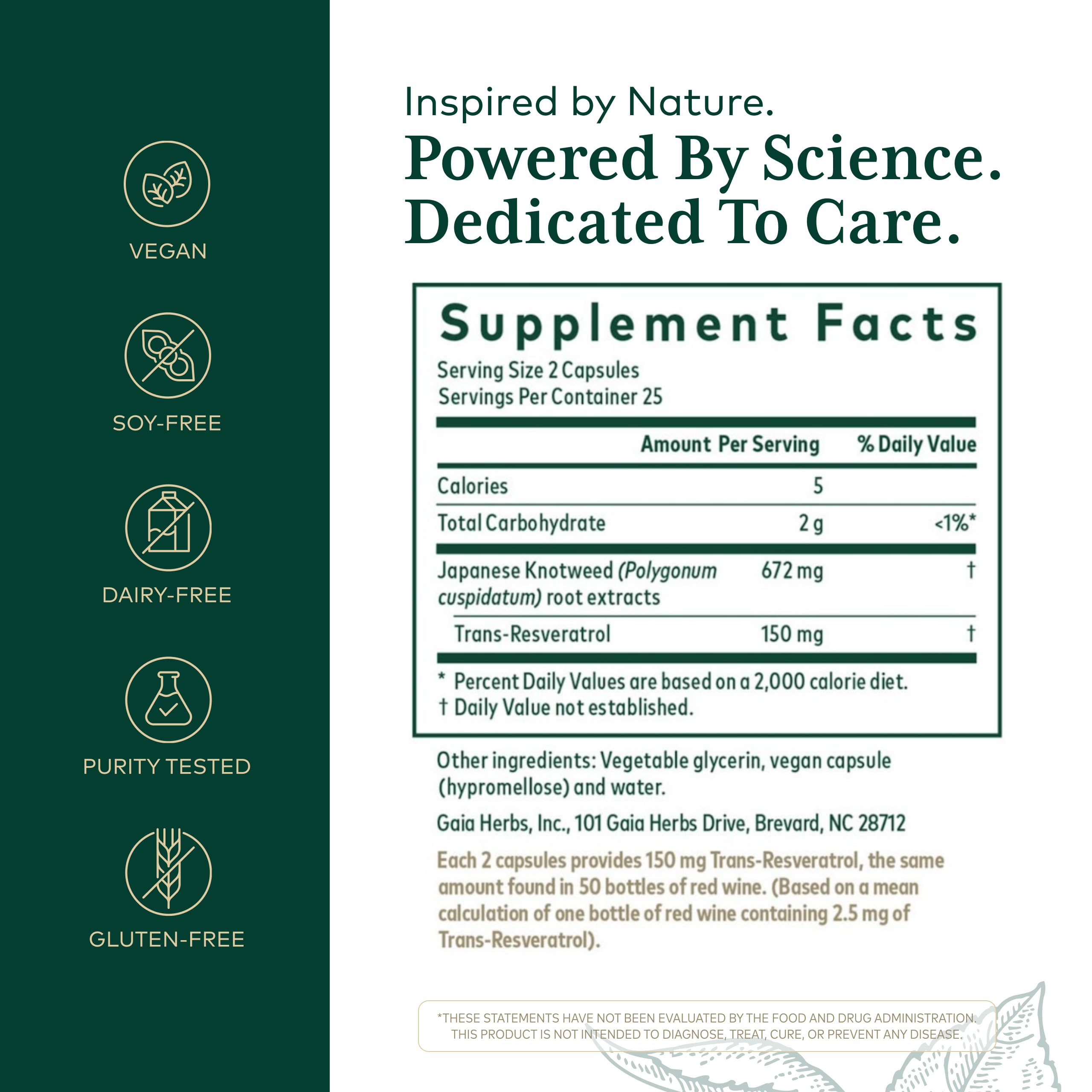 Gaia Herbs Pro Resveratrol 150 mg supplement side view