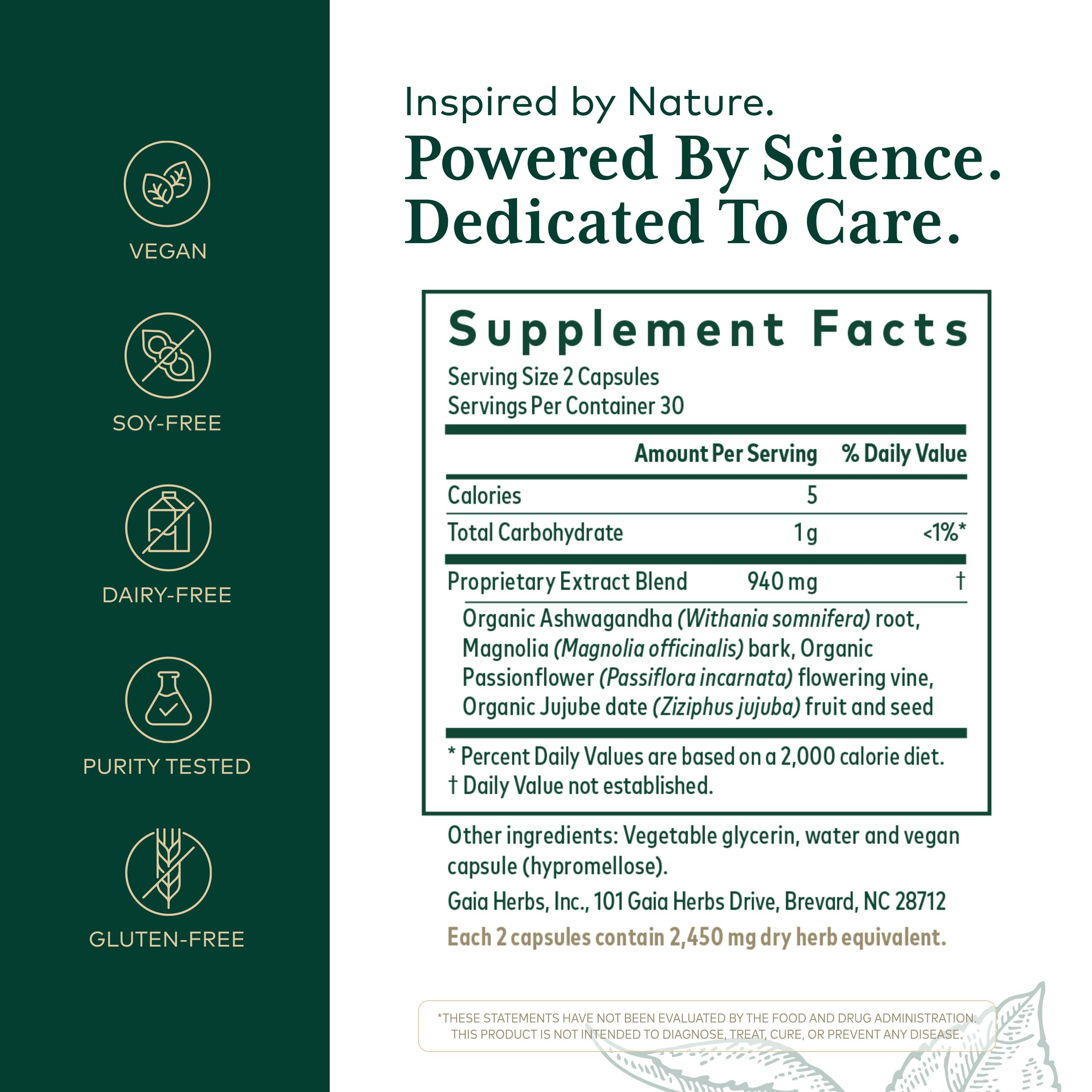 Gaia Herbs PRO Sleep Supplement 132g side view with ingredients