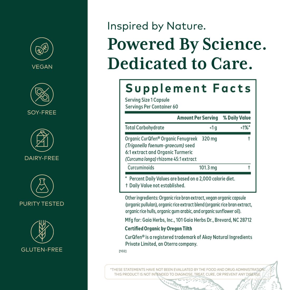 Gaia Herbs PRO Turmeric Fenugreek Complex vegan capsules