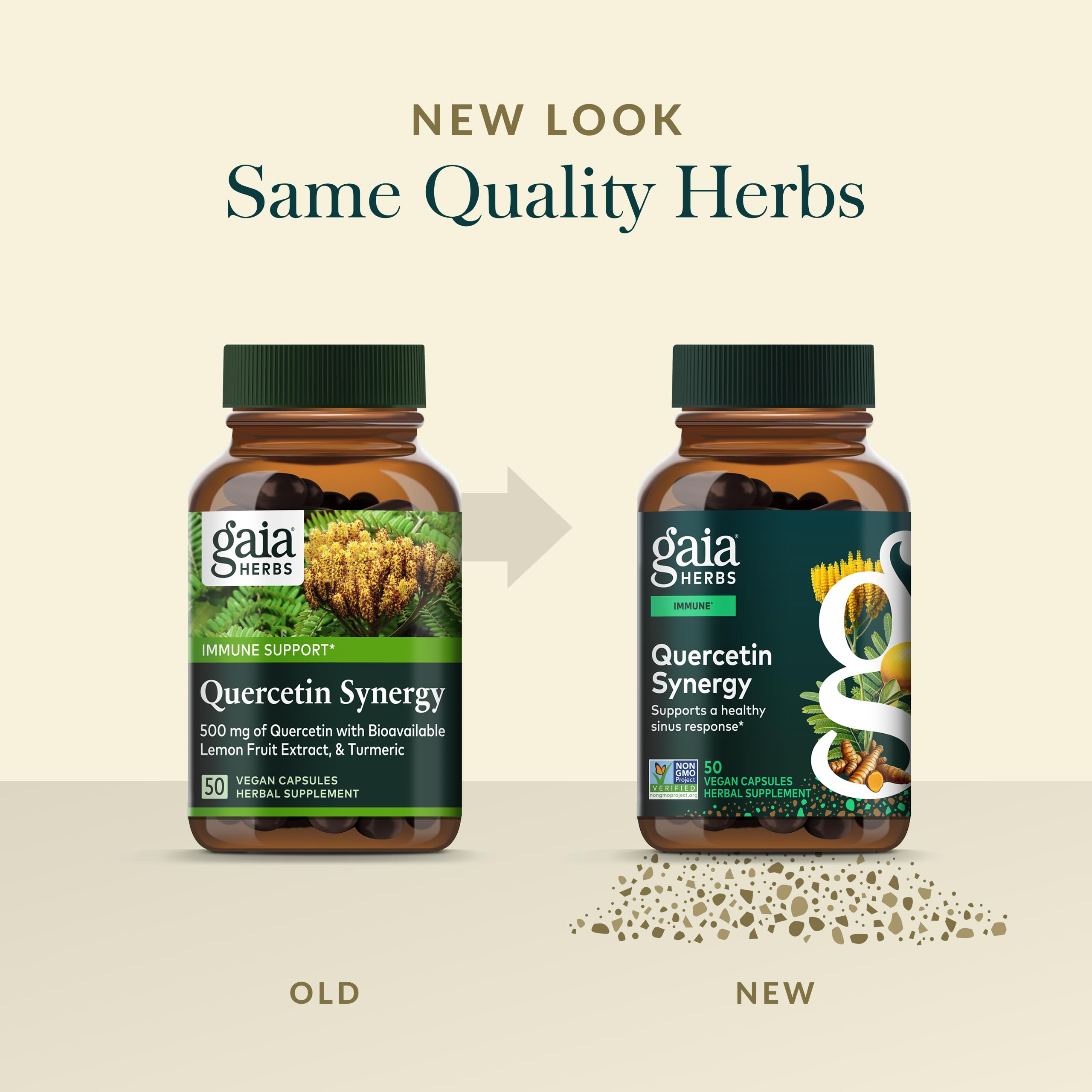 Gaia Herbs Quercetin Synergy supplement bottle with a measuring spoon