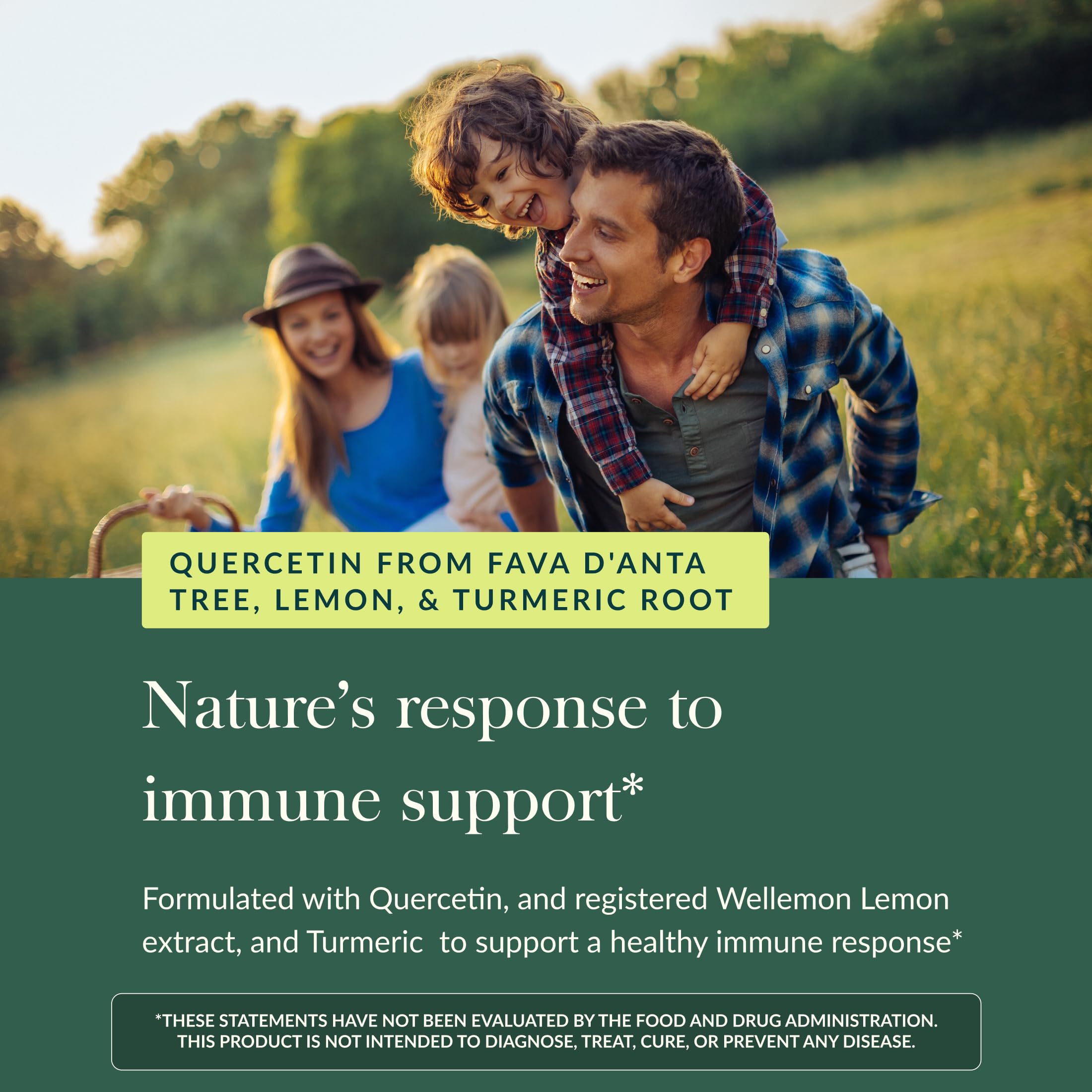 Gaia Herbs Quercetin Synergy supplement in a hand with a lemon
