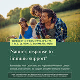 Gaia Herbs Quercetin Synergy supplement in a hand with a lemon