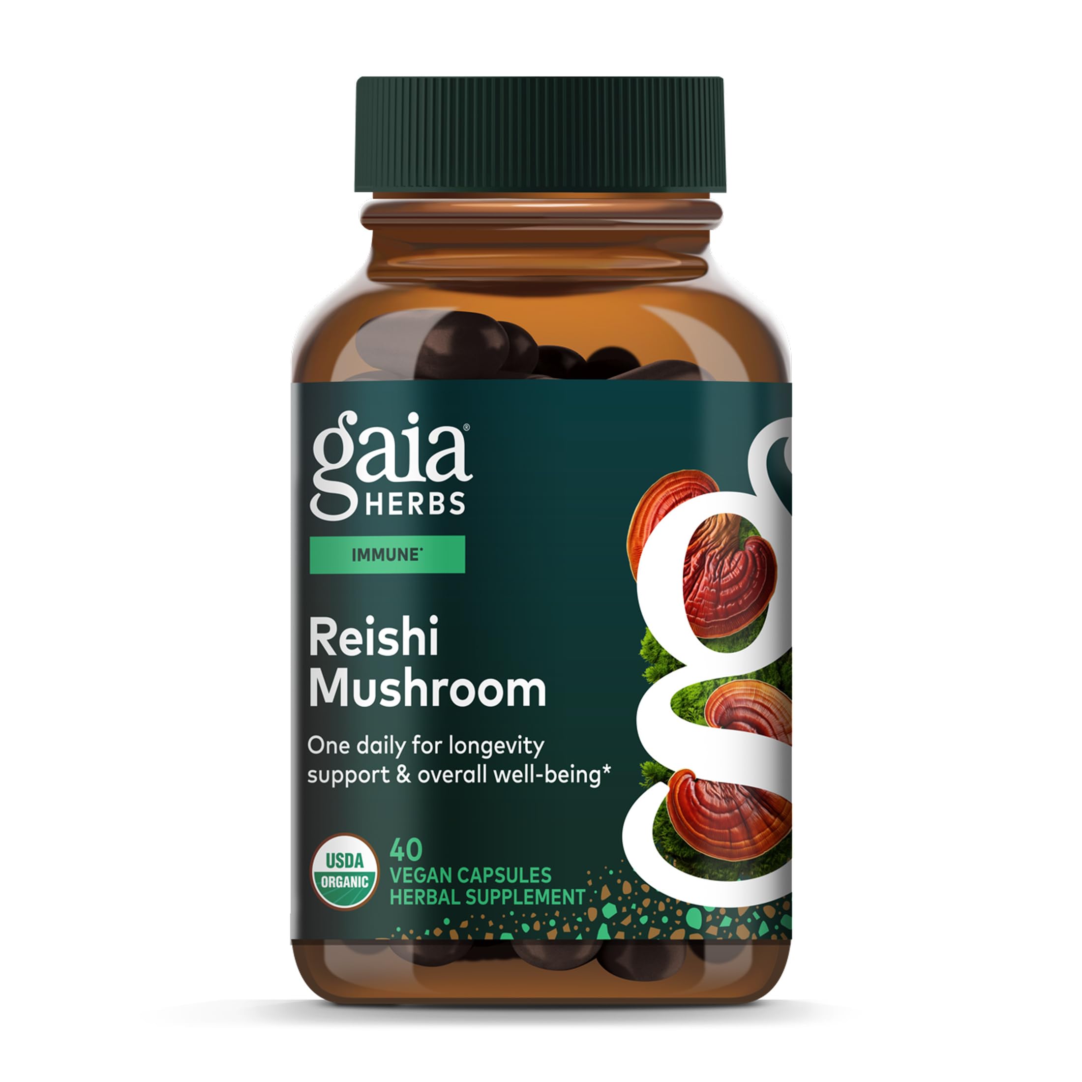 Gaia Herbs Reishi Mushroom Supplement front view of packaging