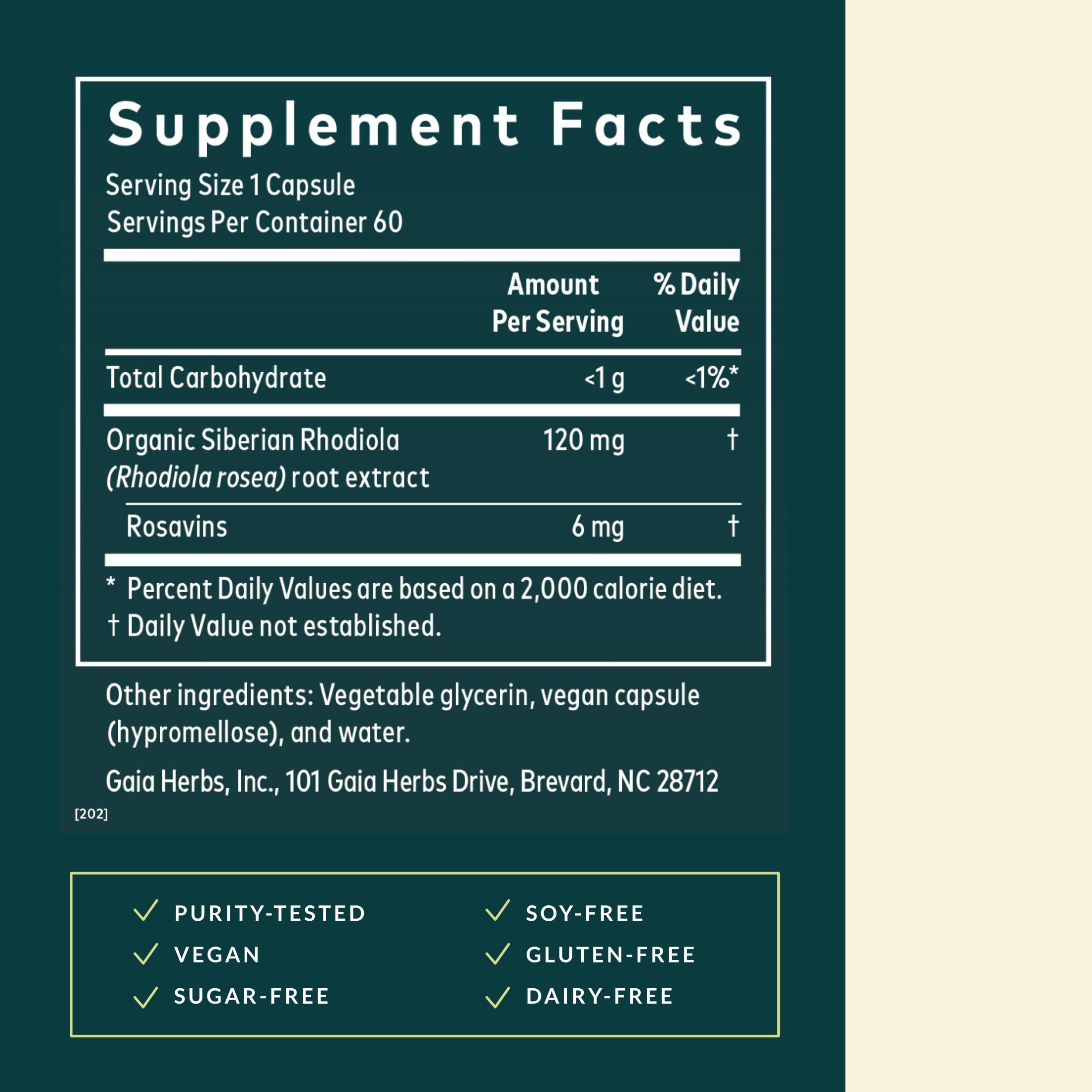 Gaia Herbs Rhodiola Rosea capsules packaging