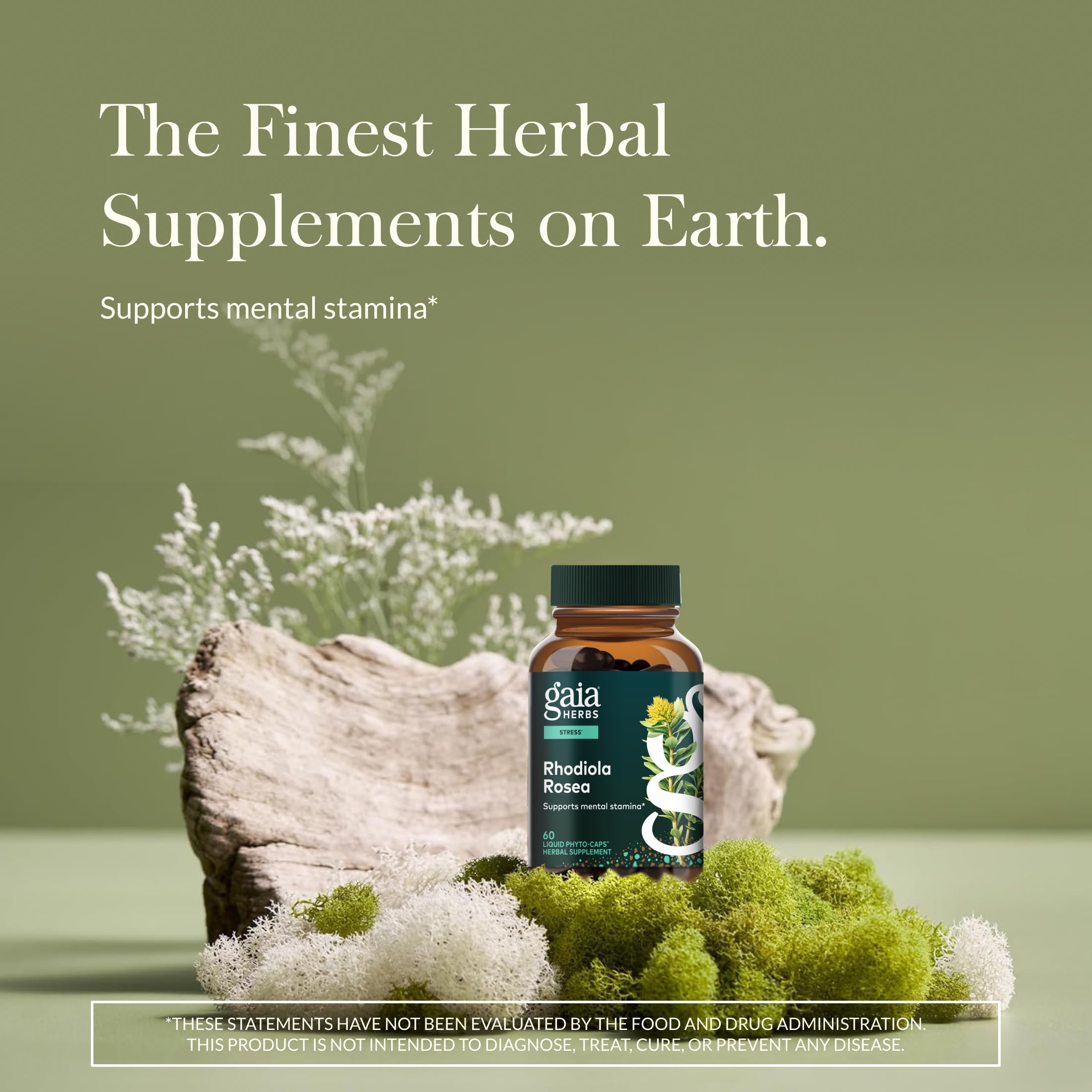 Gaia Herbs Rhodiola Rosea capsules side view