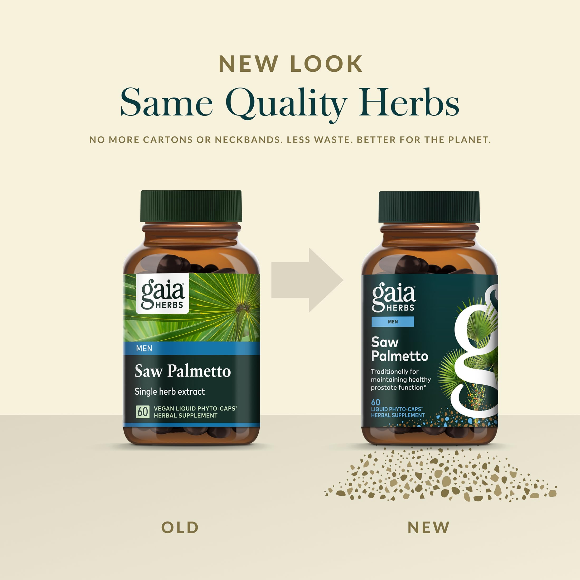 Gaia Herbs Saw Palmetto Supplement on a wooden table
