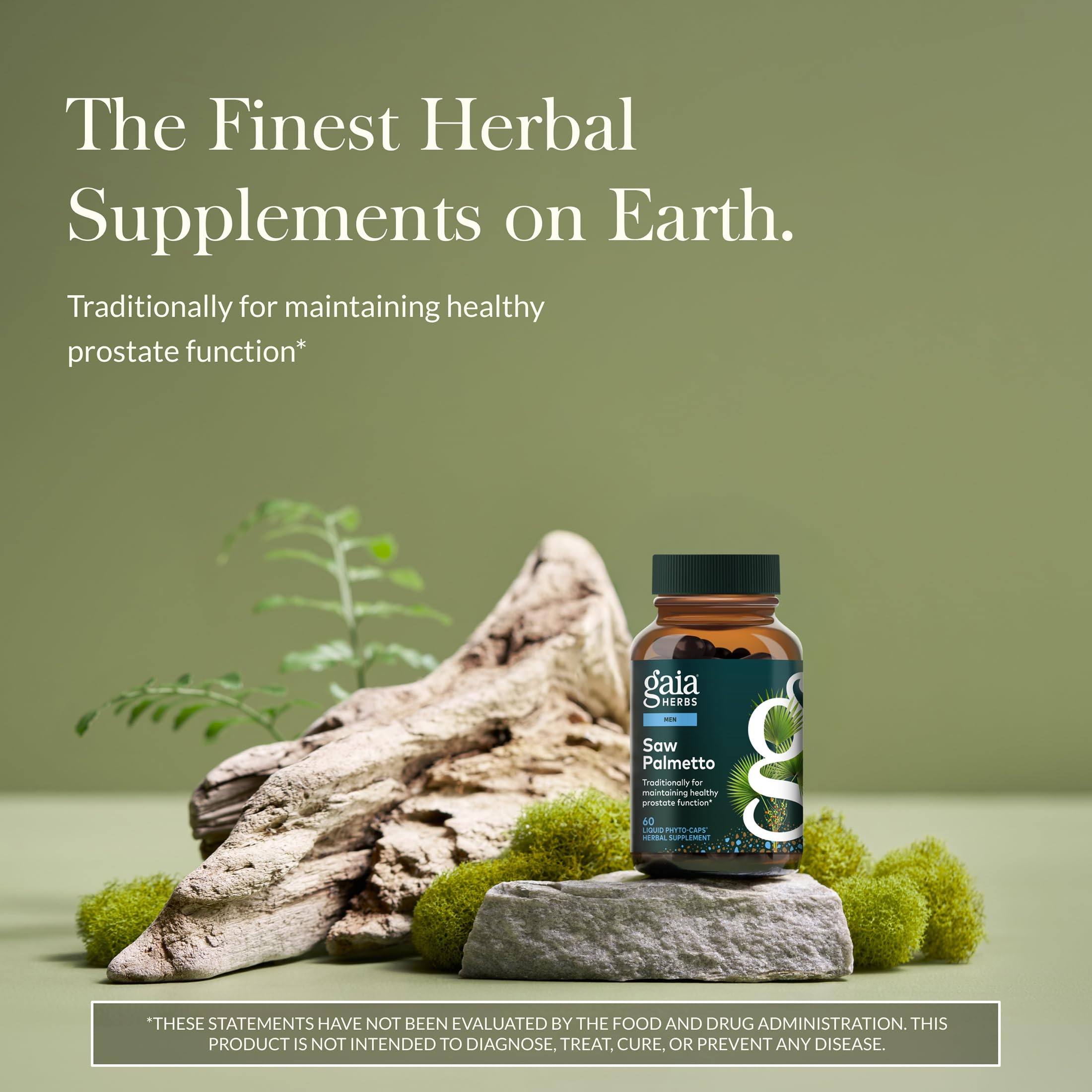 Gaia Herbs Saw Palmetto Supplement side view