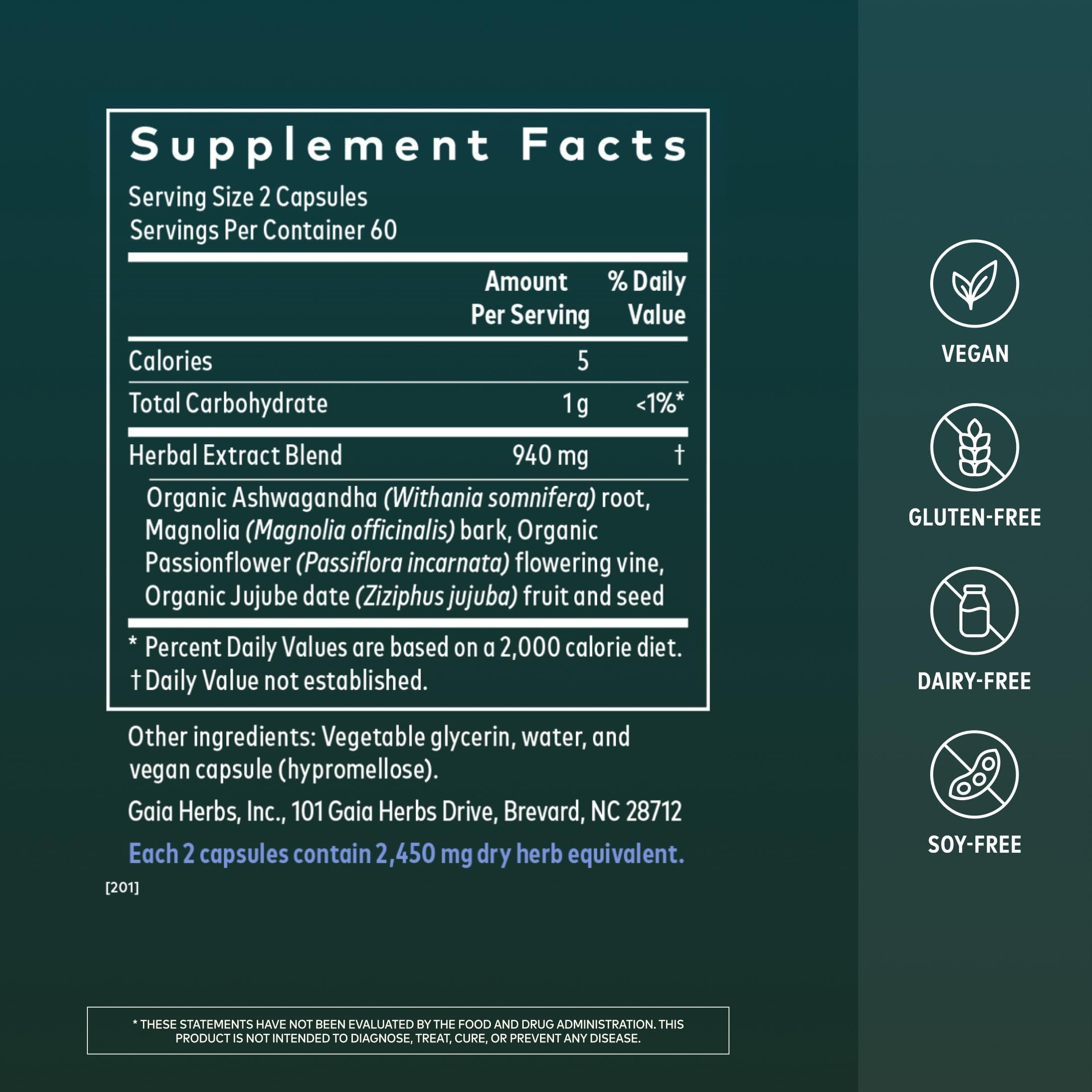 Gaia Herbs SleepThru bottle with label showing ingredients