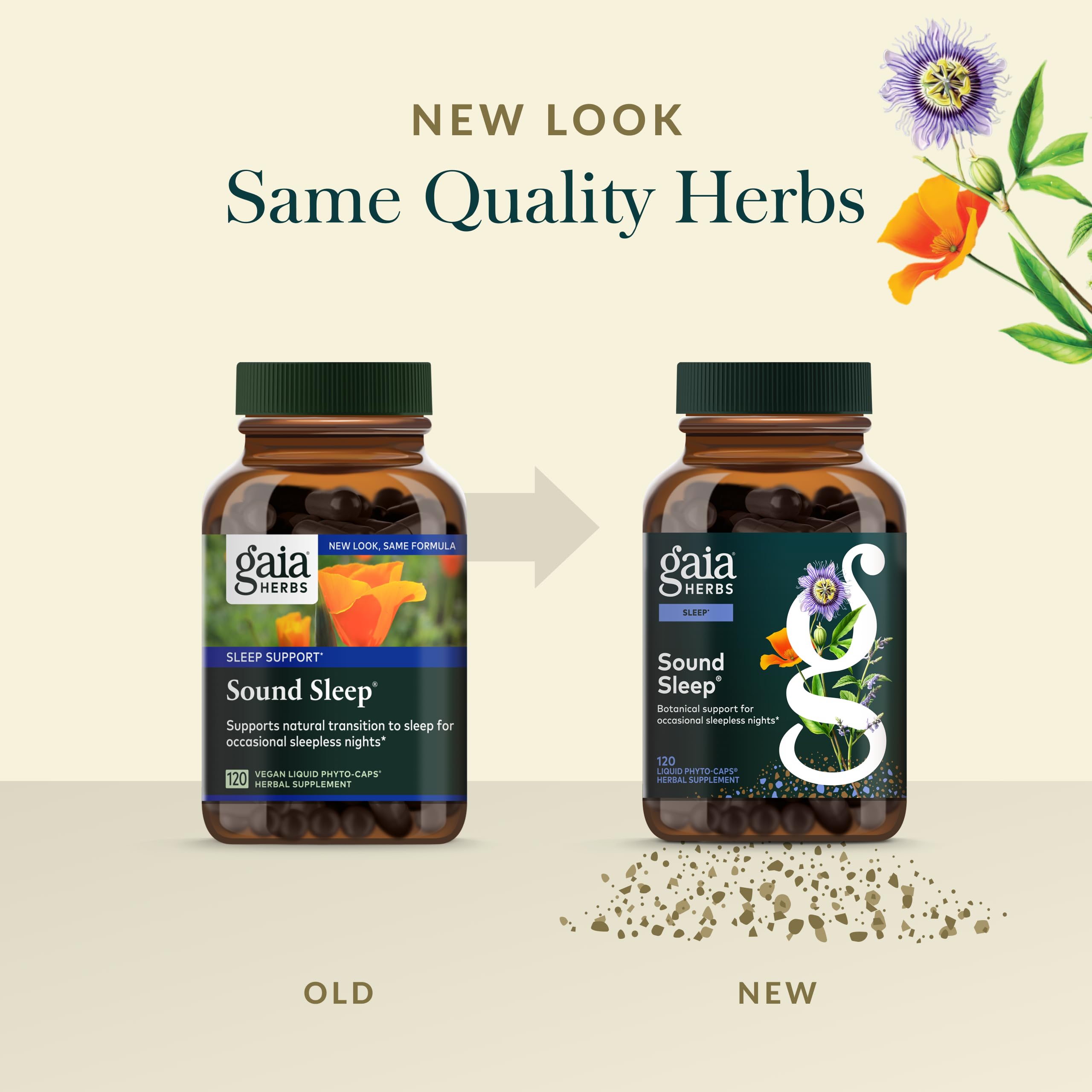 Gaia Herbs Sound Sleep Herbal Supplement bottle on a table