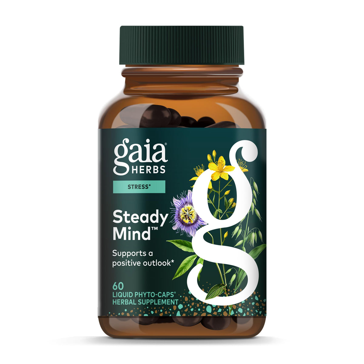 Gaia Herbs Steady Mind St. John's Wort supplement front view