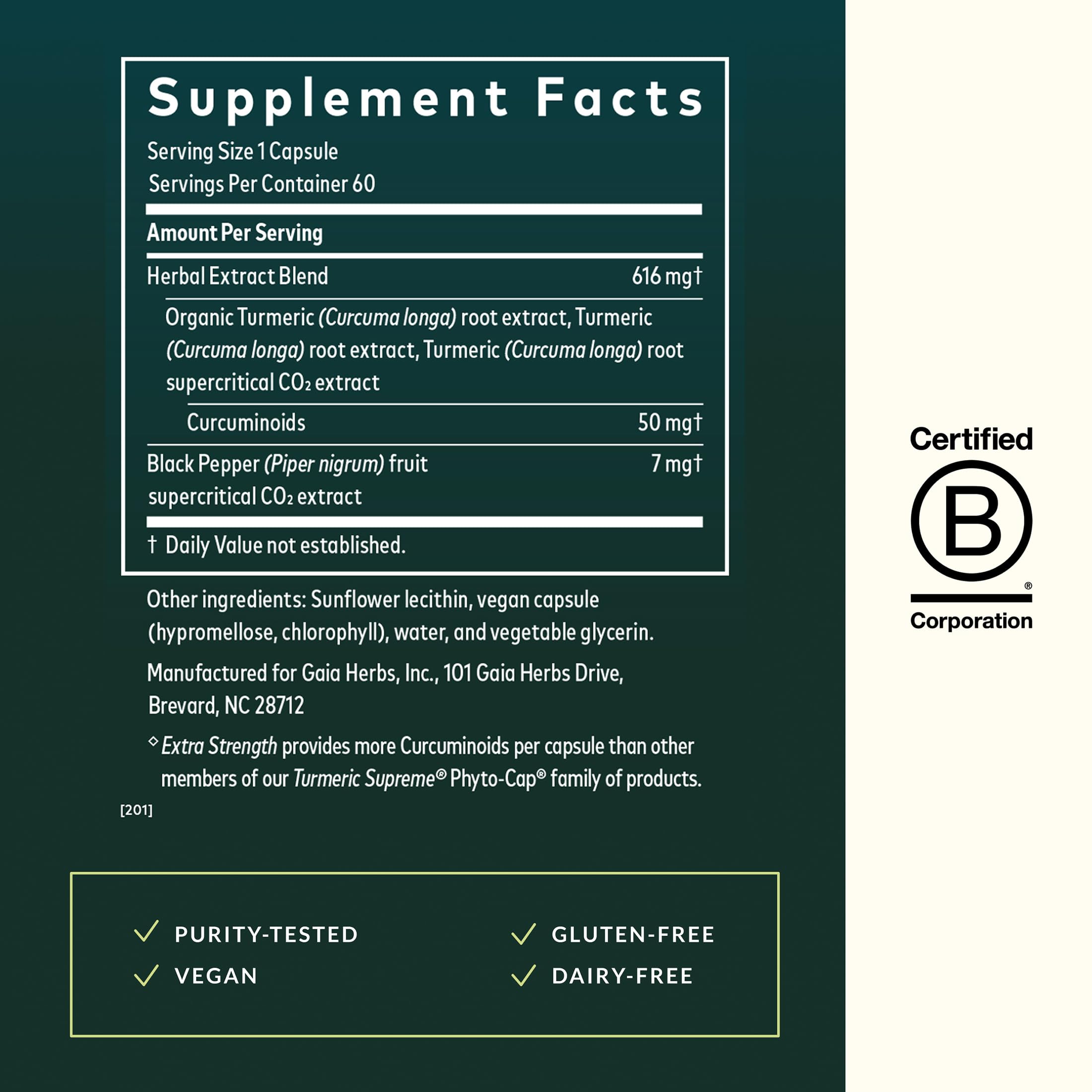 Gaia Herbs Turmeric Curcumin Extract 482mg Capsules bottle with label