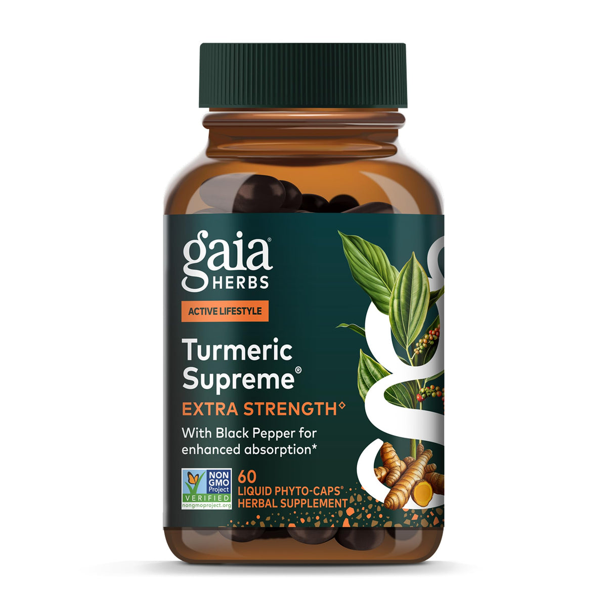 Gaia Herbs Turmeric Curcumin Extract 482mg Capsules front view