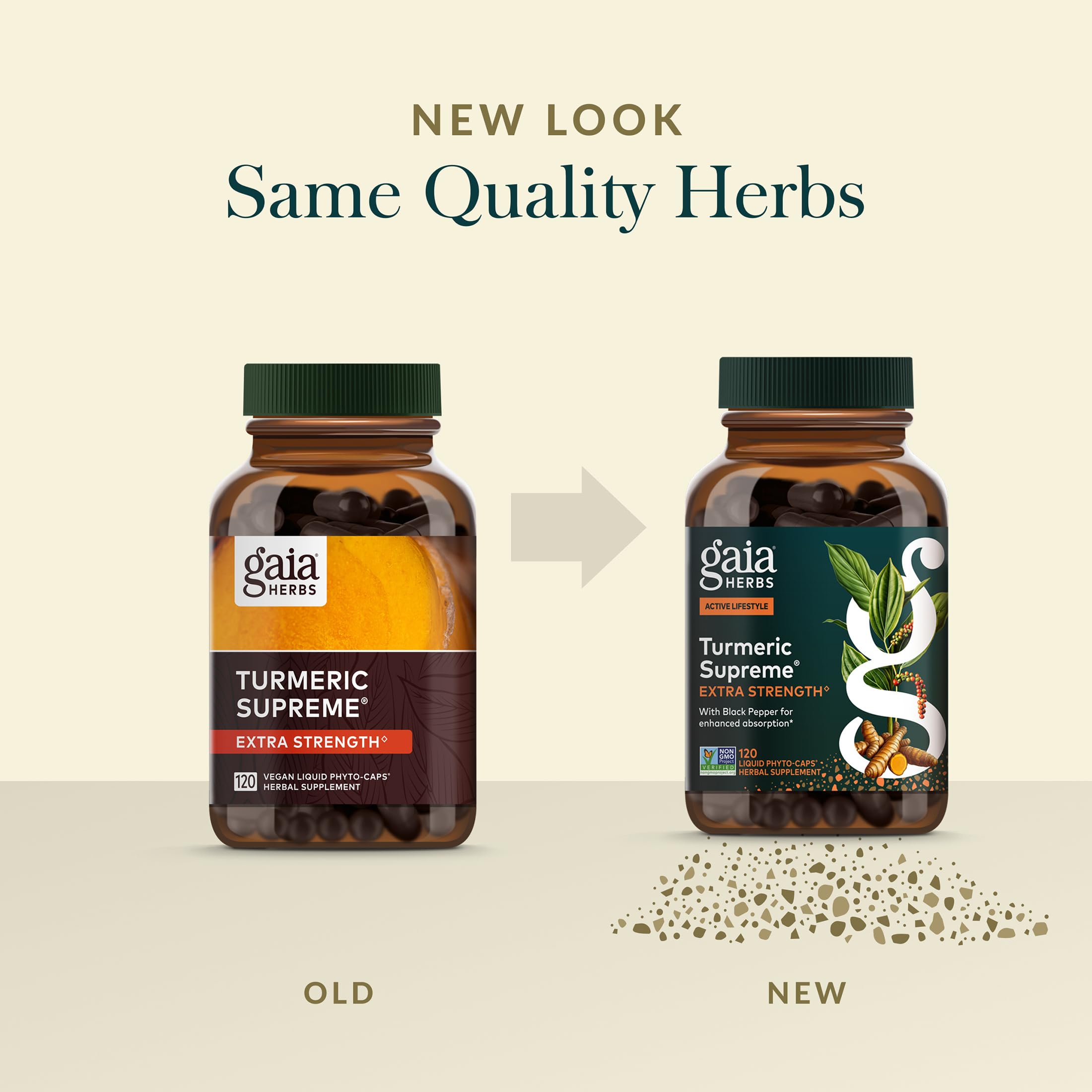 Gaia Herbs Turmeric Extra Strength 240g capsules on wooden table